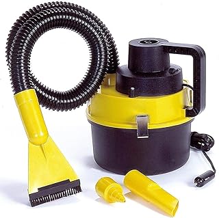 Koolatron 12V Compact Wet/Dry Canister Vacuum with 3 Piece Accessory Kit,1 Gallon Capacity, Yellow and Black, Wet or Dry Pickup, Air Compressor, 15 ft / 4.5 m Cord, Vehicle Vacuum, Interior Detailing for Car, Truck, Van, SUV