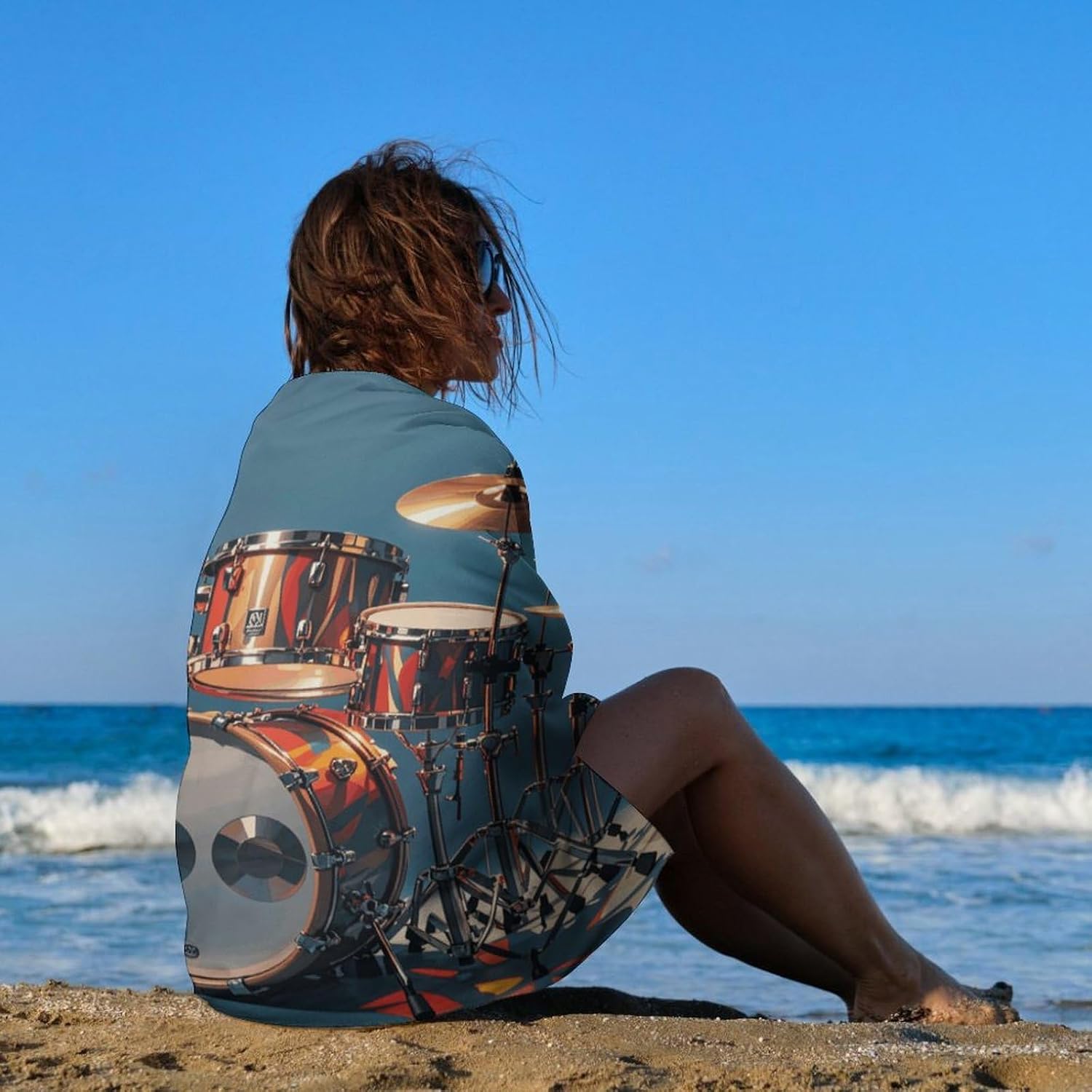 Sand Free Cool Drum Set Beach Towel for Pool Bath 31x51 in image 4