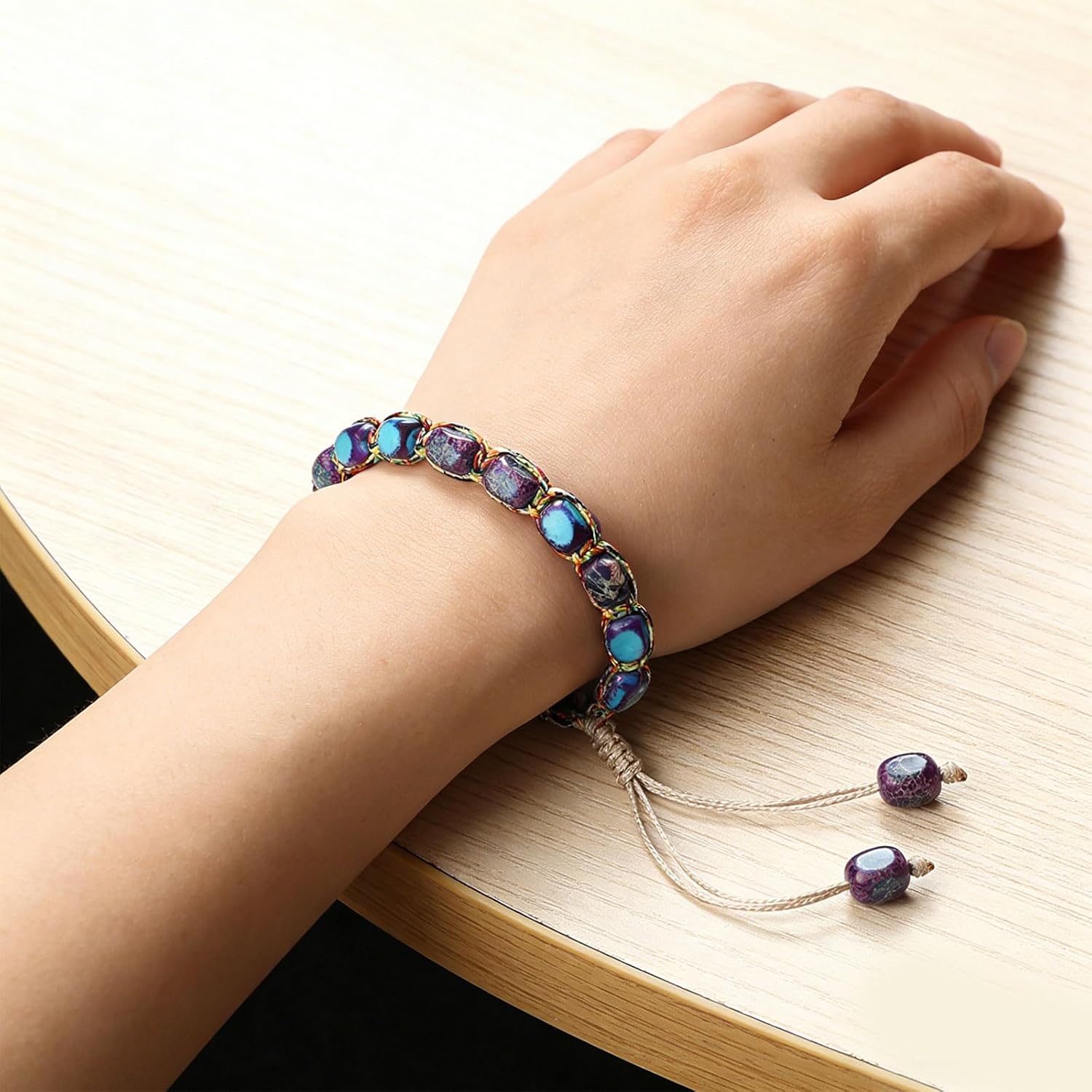 Irregular Stone Beaded Adjustable Nylon Rope for Unisex Daily Irregular Stone with Nylon Cord Adjustable Wristband Jewelry Accessory