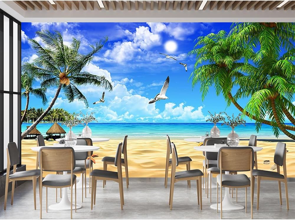 Custom Wallpaper 3D Beautiful Palm Beach Seaside Landscape Wall Papers Living Room Bedroom 3D Peel and Stick Murals