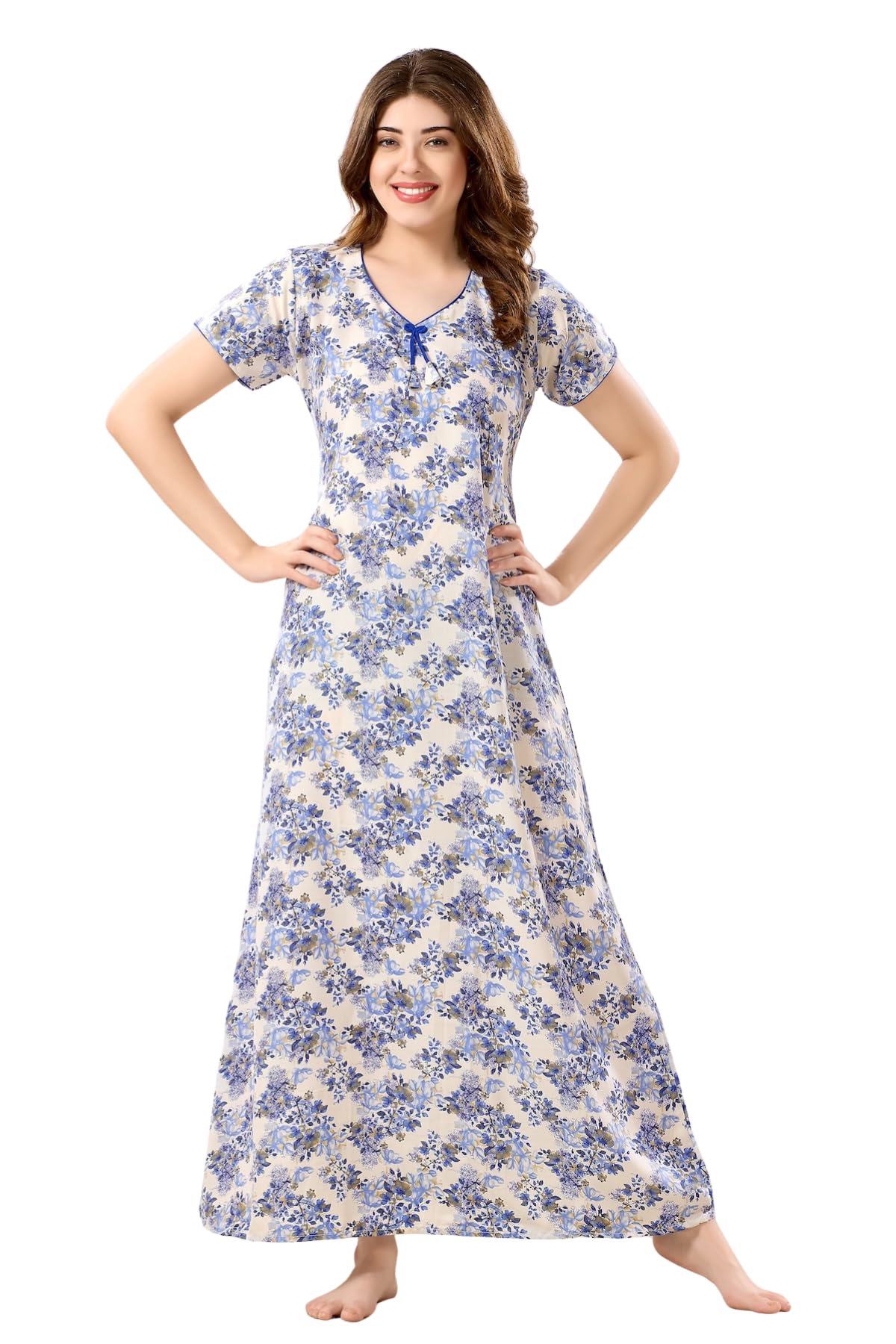 piu Women's Premium Cotton Sleeveless Gown | All Over Printed Maxi for Women | Night Wear | Full Length Night Gown-picture-24