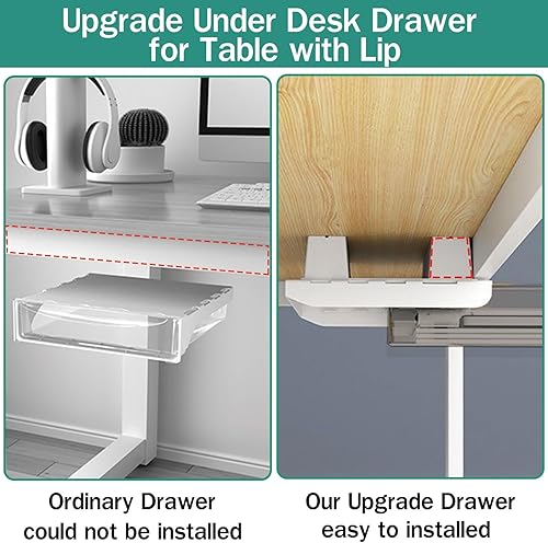 Miniatura 4 de SVNNELP Paquete de 2 cajones mejorados para debajo del escritorio para mesa con labio, organizador de almacenamiento oculto debajo de la mesa,