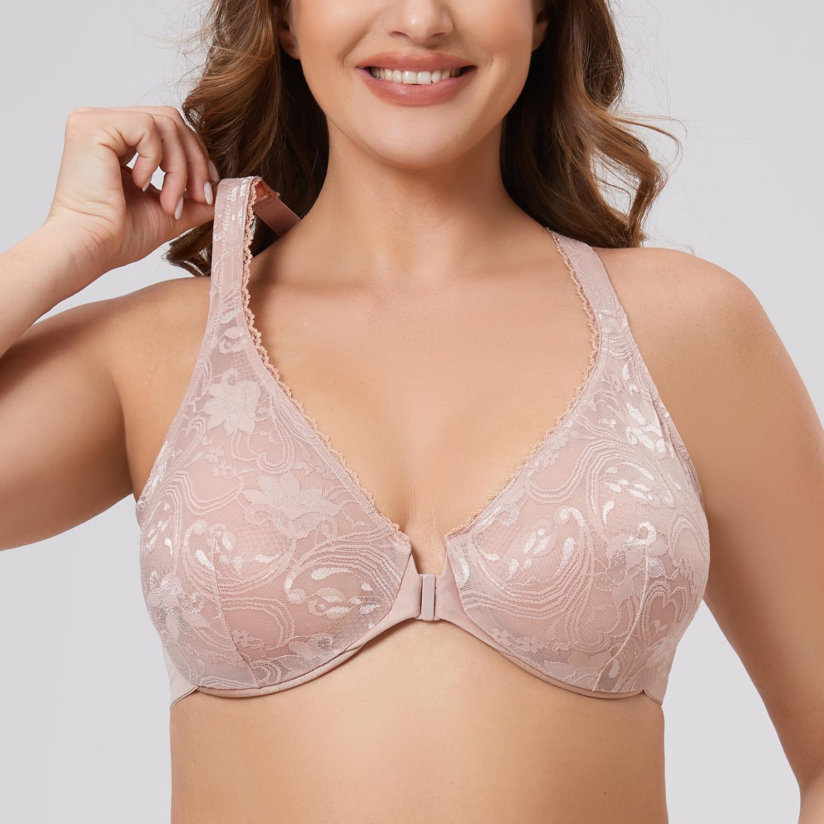 MELENECA Soutien-Gorge Grande Taille Dos Nageur Non doublé en Dentelle avec Armatures et Fermeture sur Le Devant pour Femme