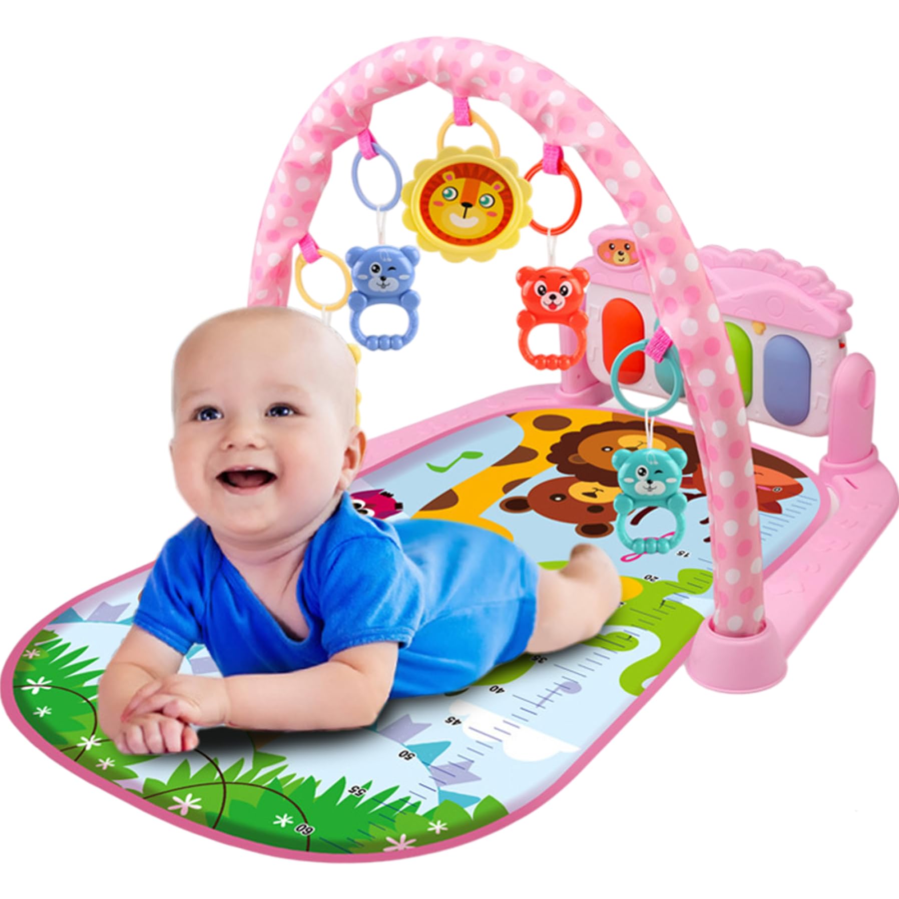 Baby Tummy Time Play Mat with Music & Light Kick and Play Piano Gym Mat with Rattle Pendant Baby Playmat for Babies 0-36 Months Style 1...