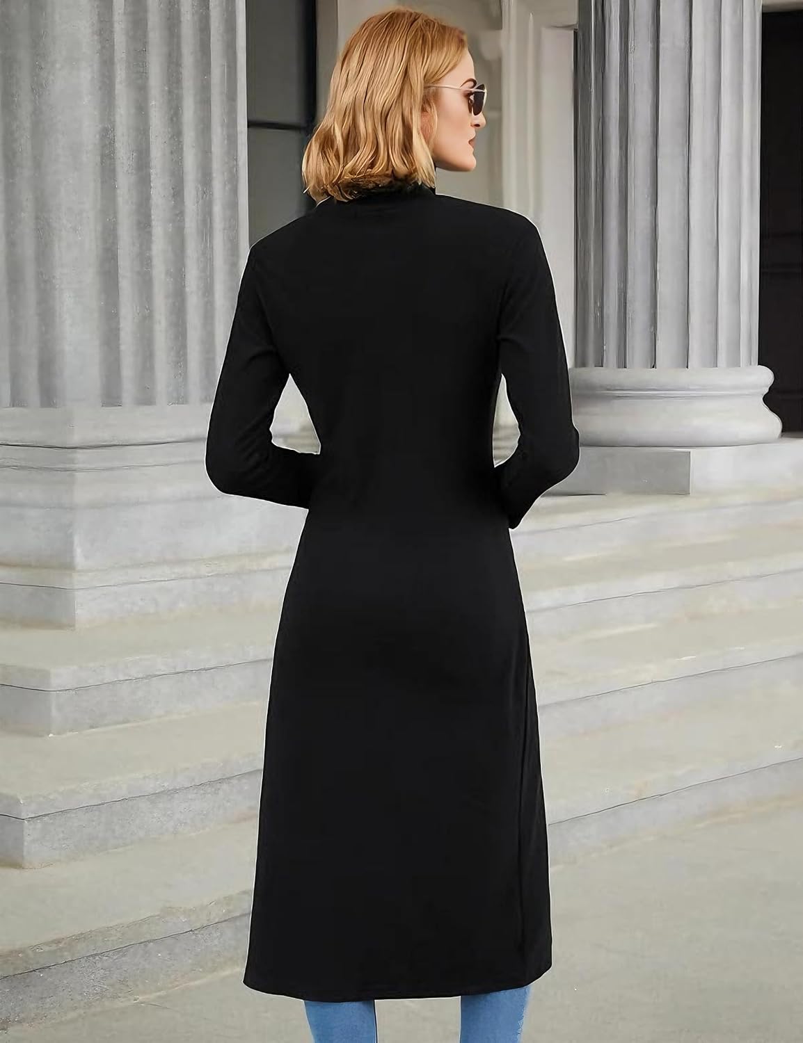 Women's Turtleneck Long Sleeve Tops High Neck Asymmetrical Split Hem Long Shirts Tunic Slim Fit Blouse - Image 5