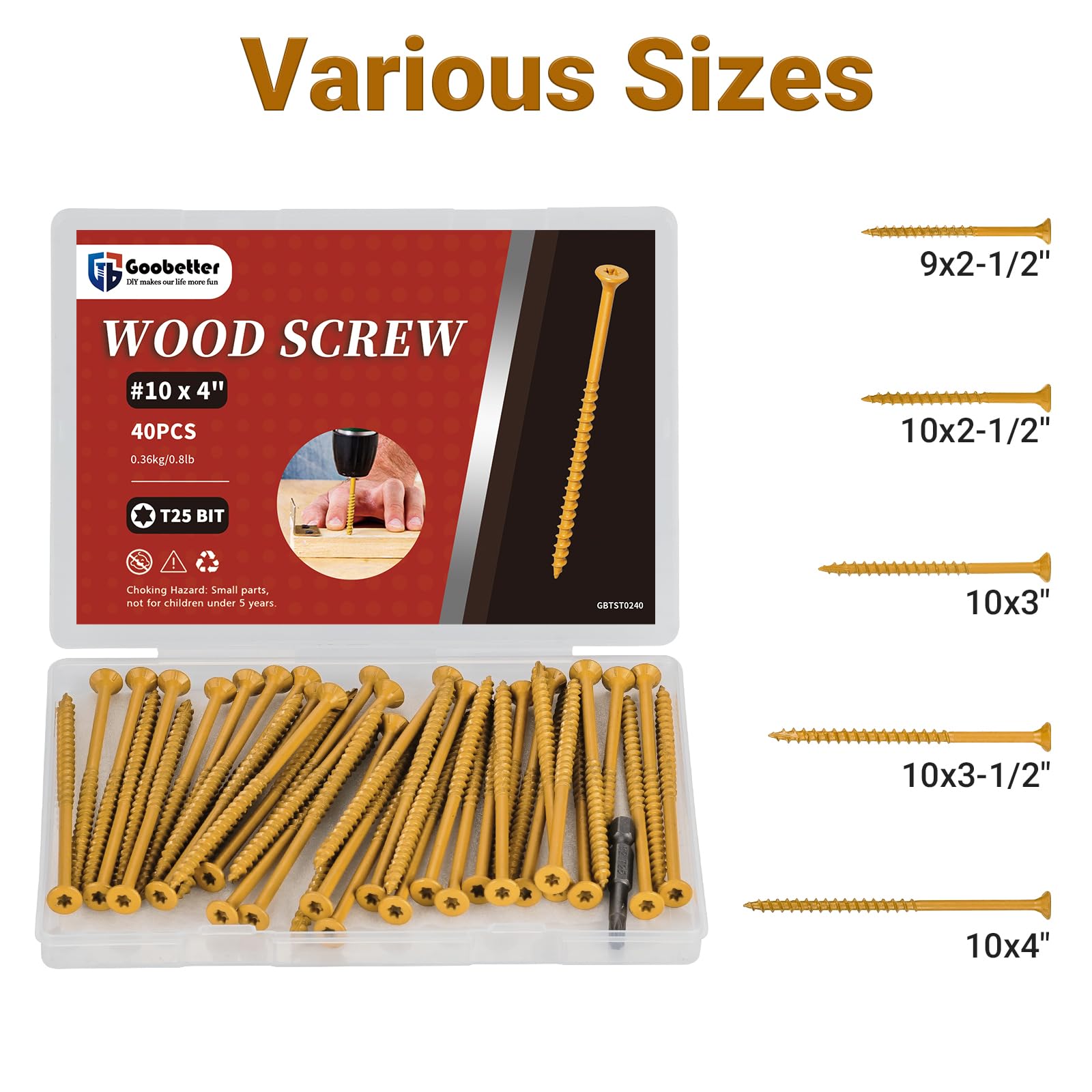 40 viti per legno # 10 x 4 pollici, viti per legno esterne da 10 cm, viti per legno esterne a testa Torx resistente alla ruggine, rivestimento epossidico, viti per esterni per terrazze, 1