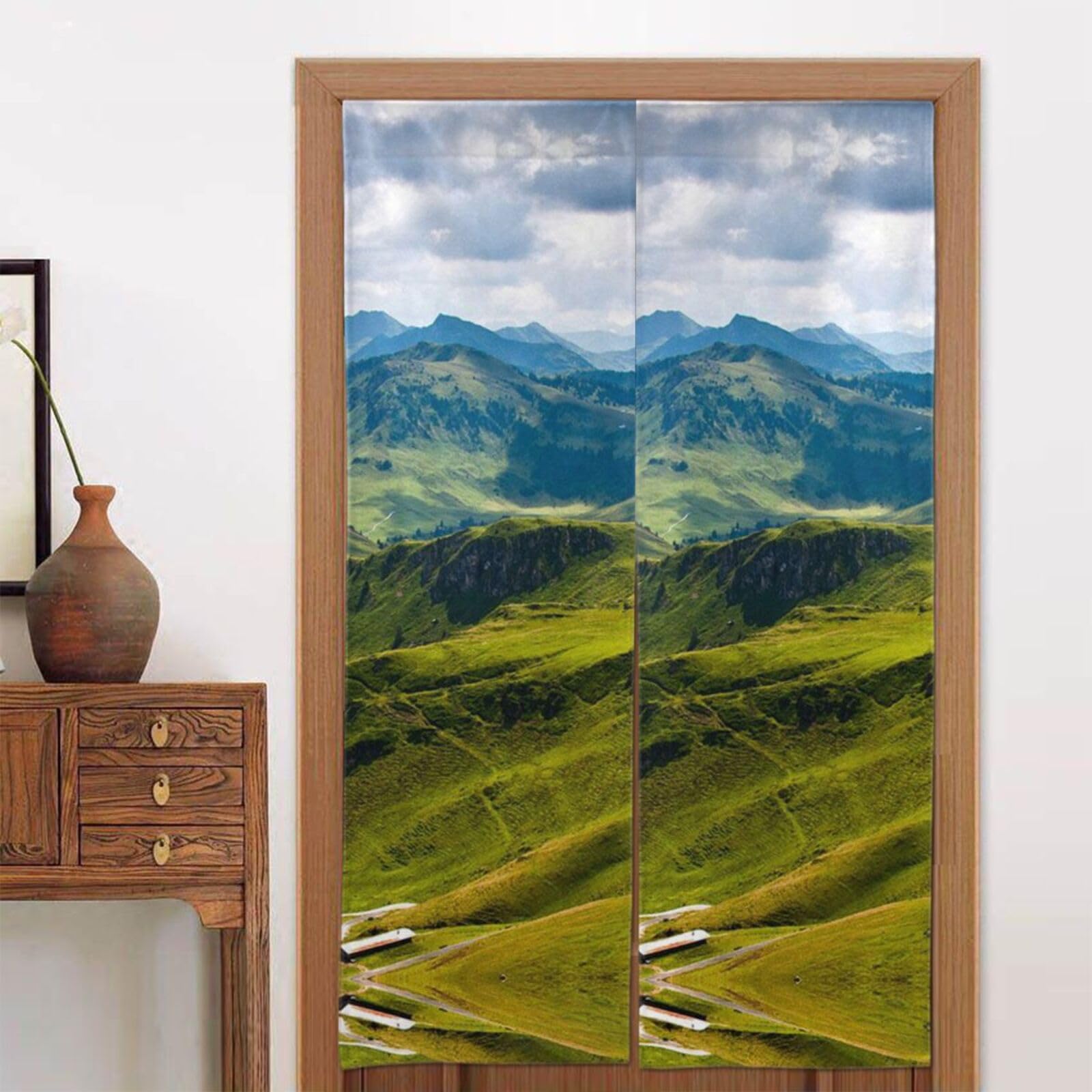 Rideau de porte occultant léger Noren BAFAFA imprimé vert 86x142 cm