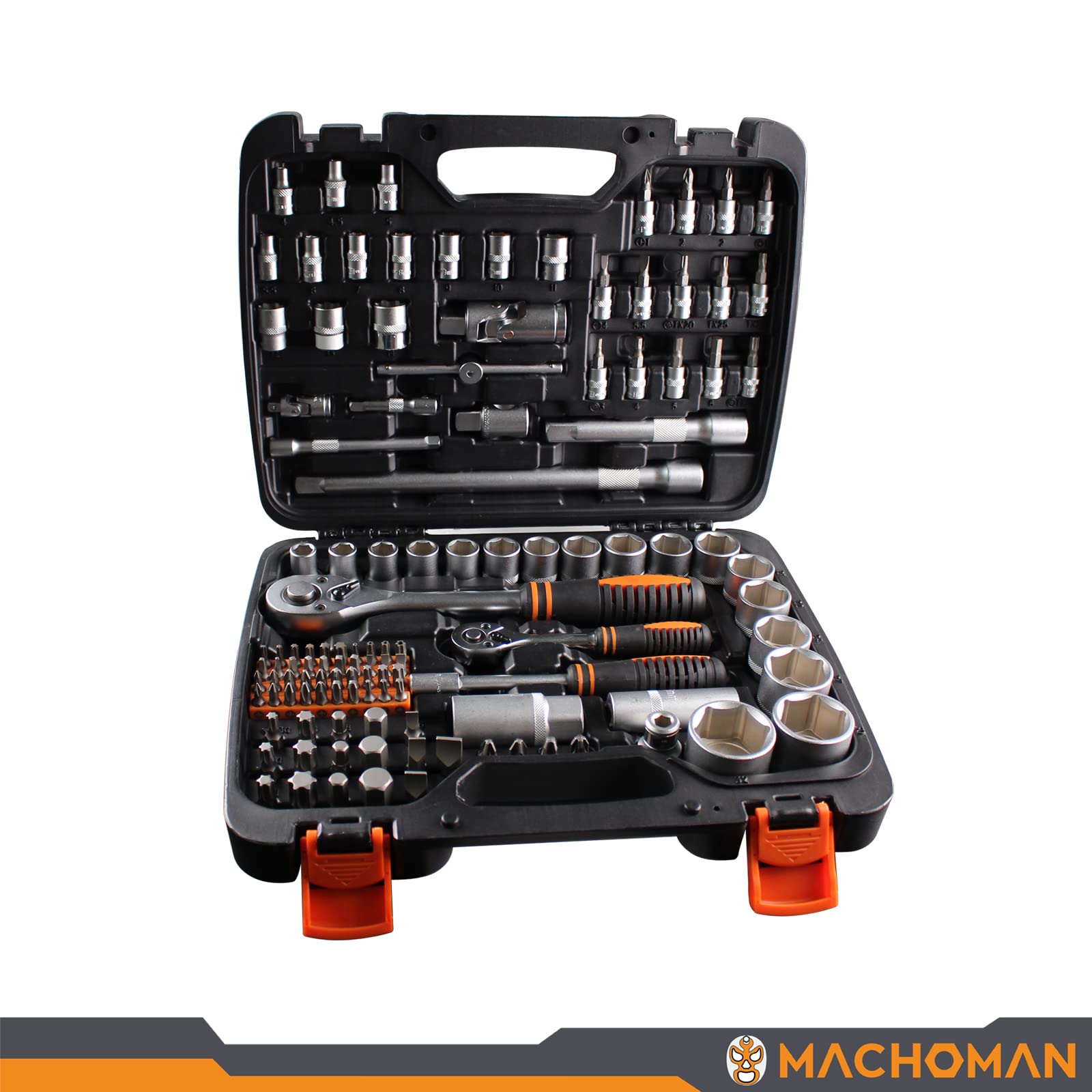 MACHOMAN CM119 Set di chiavi a bussola professionale da 119 pezzi 1/2" e 1/4" Kit di attrezzi per barra di prolunga con impugnatura a cricchetto
