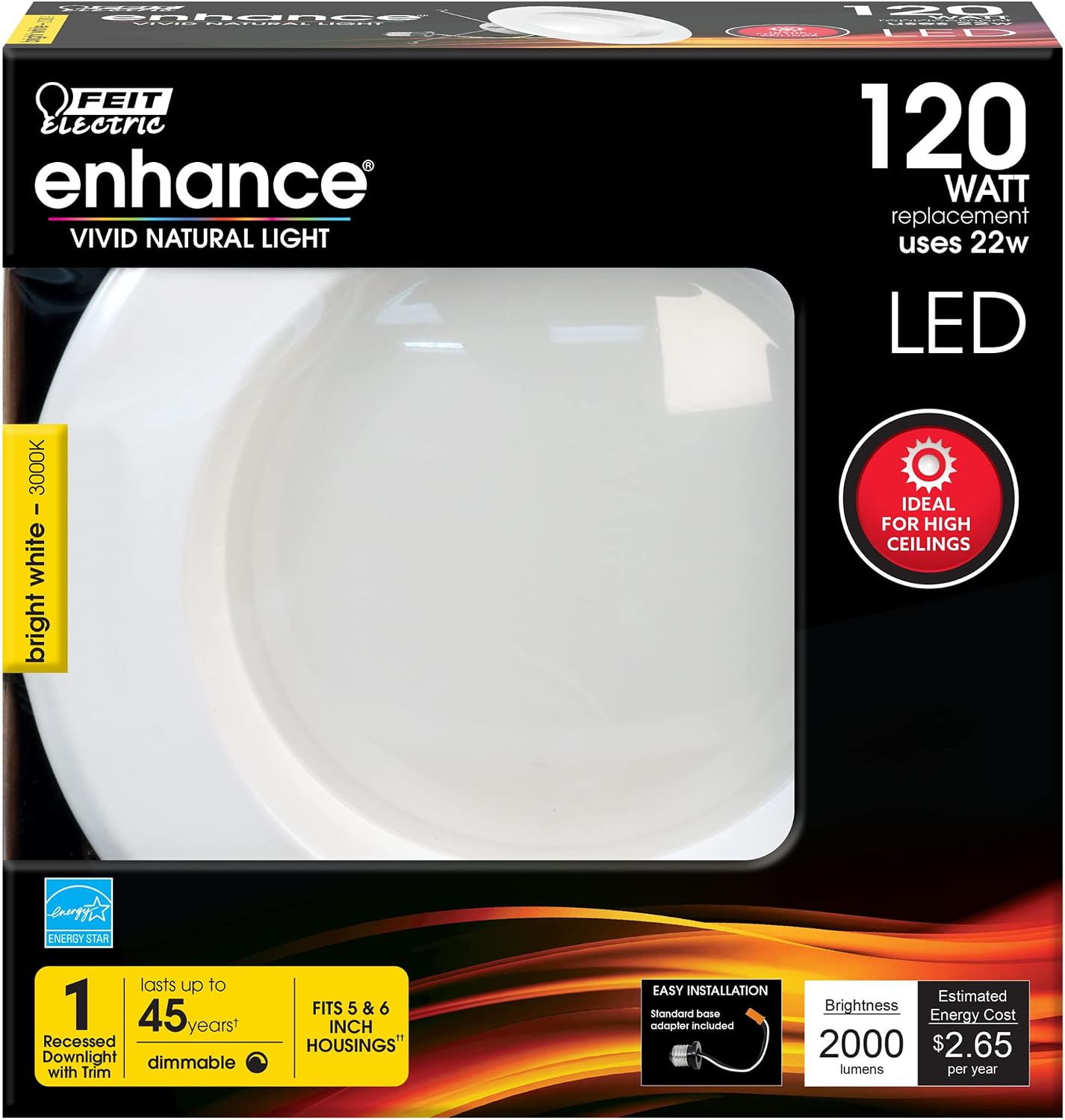 Feit Electric 5 Inch or 6 Inch LED Recessed Lighting Retrofit Downlights, 120 Watt Equivalent High Output, 2000 Lumen, 3000K Bright White, Dimmable, 6 Pack, LEDR56XHO/930CA/6