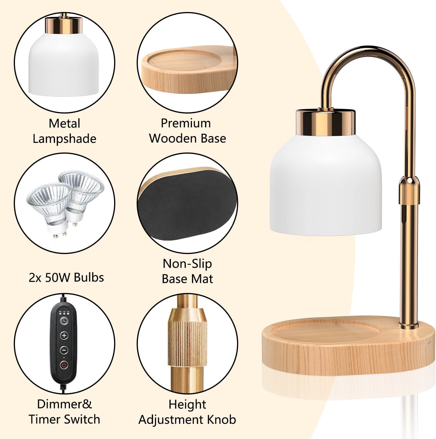 Loowoko Lampada Scalda Candela Lampada Aroma Diffusore Elettrica con Timer e Dimmer Scaldacandela Vintage con 2 Lampadine