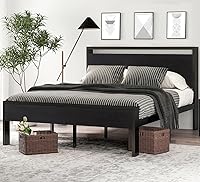 SHACERLIN 14 Inch Queen Metal Platform Bed Frame with Wooden Headboard & Footboard - 800lb Capacity, Noise-Free, 12" Storage, No Box Spring, Black Oak