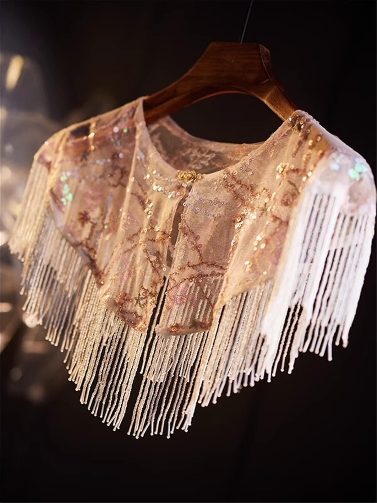 Mujer Primavera Verano Vintage lentejuelas encaje borla Pashmina mujer estilo chino espectáculo fiesta chal capa Collar