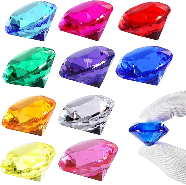 VIKSAUN 10 Pieces Big Size Kids Diamond Toy Multi Color Party Big Acrylic Gems Pirate Artificial Jewels Children Gems Set Pirate Treasure Hunt Toy Home Decoration Vase Filler Fish Tank (10 pcs)