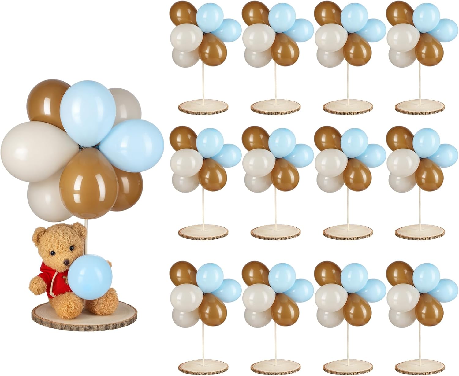 Baby Shower Table Centerpiece Decor 144 Pcs Balloons Wooden 9-10in Rounds Circles Slices with Stick DIY Craft Birthday Wedding Gender Reveal Bear Party Table Decorations(Gold and Green)