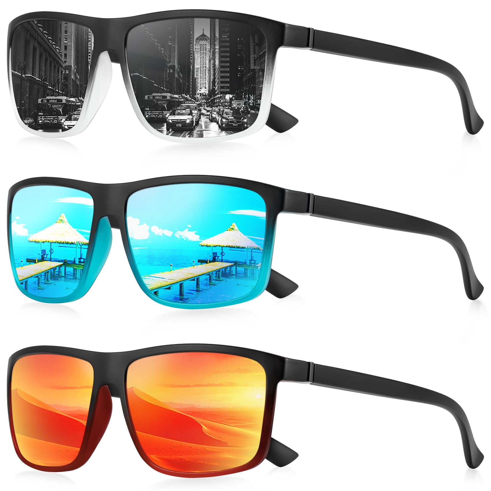 NSSIW Sunglasses Men Polarized Mens-Sunglasses: Classic Sun Glasses with UV400 Protection for Driving Fishing Golf 3 Packs