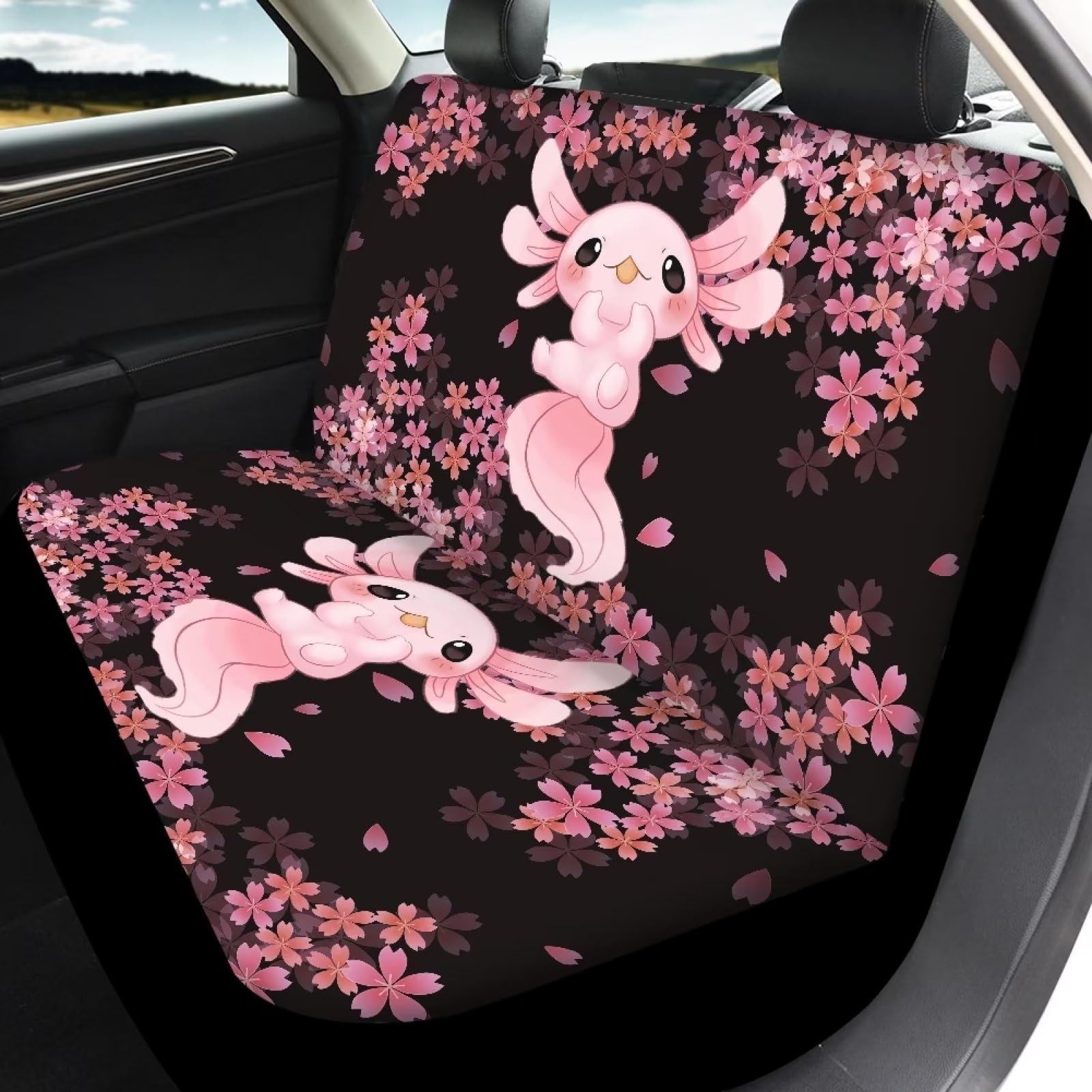Belidome Pink Axolotl Kirschblüte 4er Set Sitzbezüge Schonbezüge Schonbezüge für Auto LKW SUV Vans, Einheitsgröße