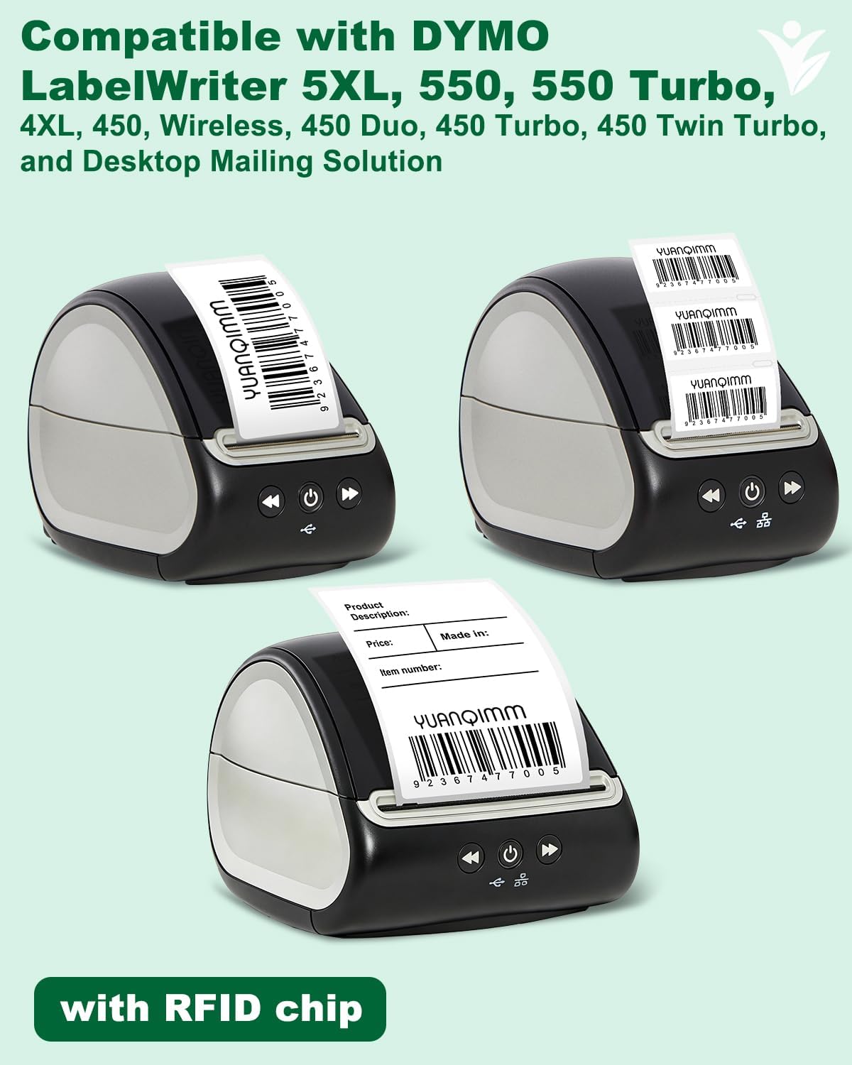 30334 Multi-Purpose Labels with RFID Chip Compatible with DYMO Labelwriter Printers 5XL, 550, 550 Turbo, 450 Twin Turbo, 4XL, 450, Wireless, 2-1/4" x 1-1/4", 2 Rolls, Total 2000 Labels