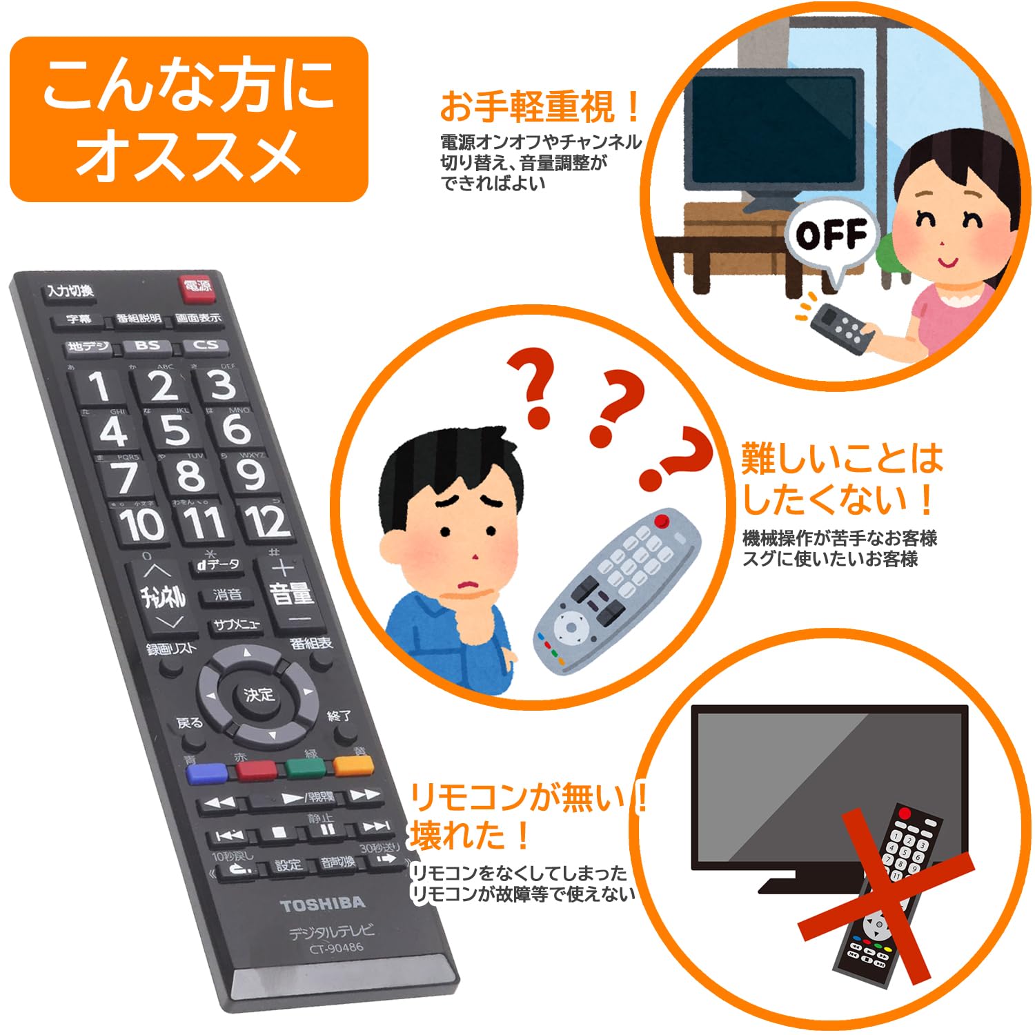 Amazon | オーディオファン テレビリモコン 東芝用 CT-90486 TOSHIBA用