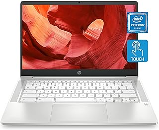 HP Chromebook 14 Laptop, Intel Celeron Processor, 4 GB RAM, 32 GB eMMC, 14” HD (1366 x 768) Touchscreen, Chrome OS, Webcam & Dual Mics, Work, Entertainment, Long Battery Life (14a-na0140nr, 2021)