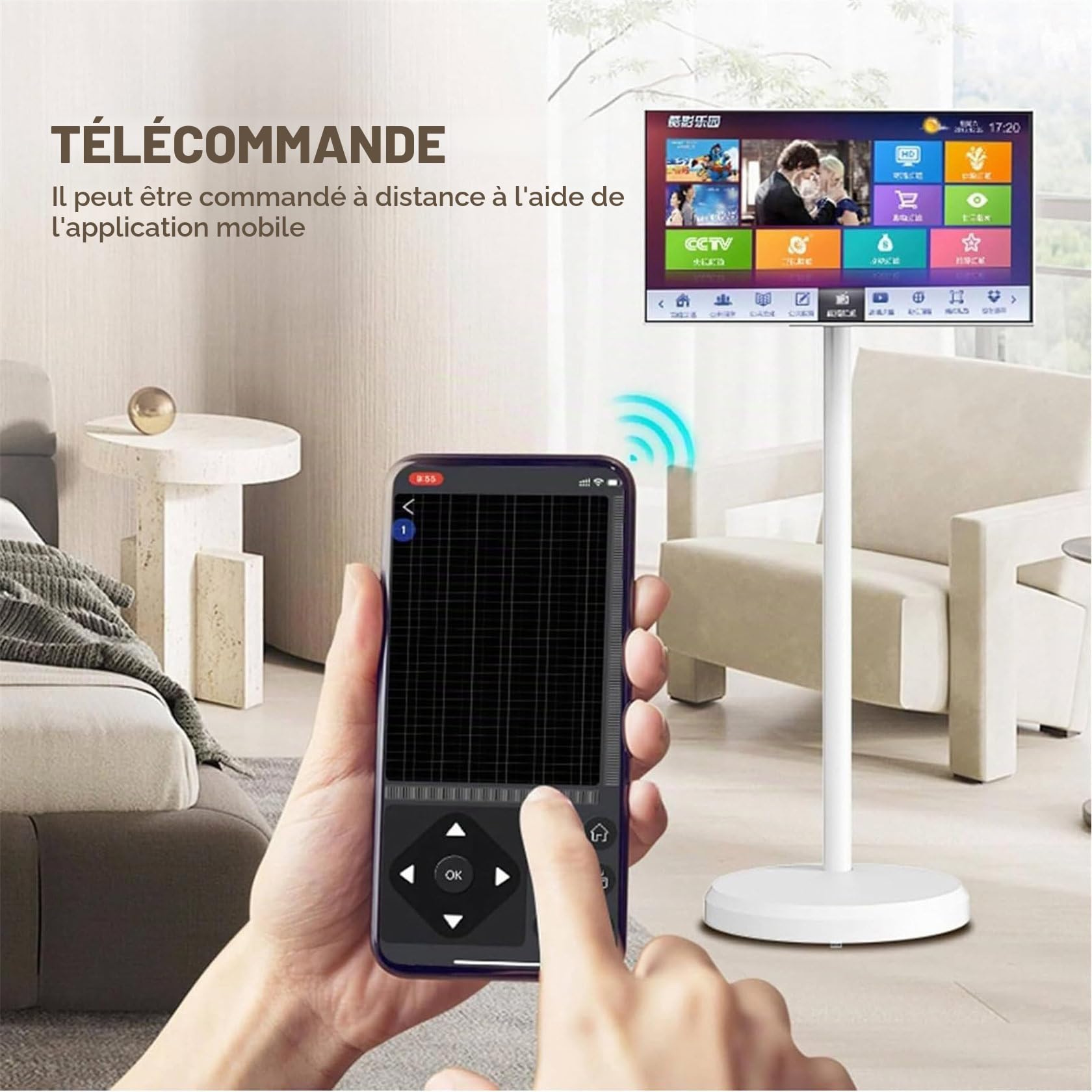 TéLéViseur Intelligent Portable 24, 27 Et 32 ​​Pouces, Support TV Mobile, Moniteur Tactile sur Pied, Moniteur Tactile 1080p sur roulettes avec TéLéCommande Et Rotation ComplèTe 24inch-4+64G