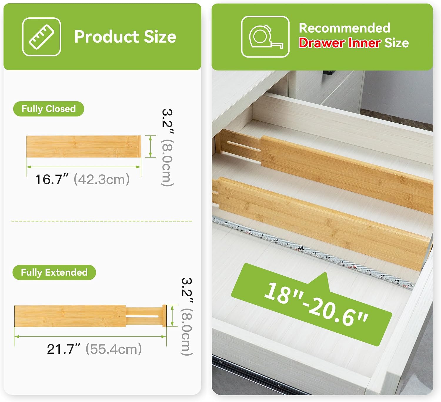 Utoplike Kitchen Drawer Divider, Expandable Bamboo Drawers Organizer 3.2" H image 3