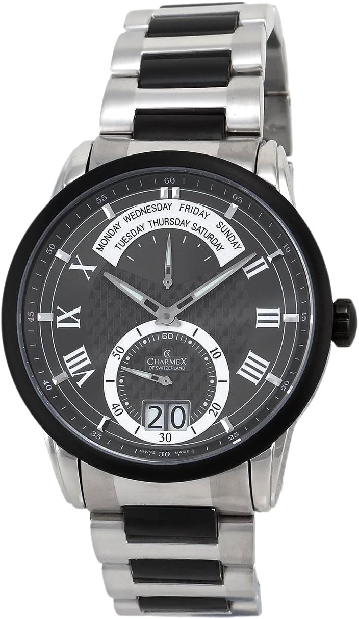 Charmex Zermatt Retrograde Steel & PVD Mens Watch Dark Grey Dial Quartz Day of Week 2156