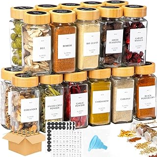 4oz 12 pcs Airtight Bamboo Spice Jars Empty Food Storage Glass Containers With Funnel And Sticker Labels