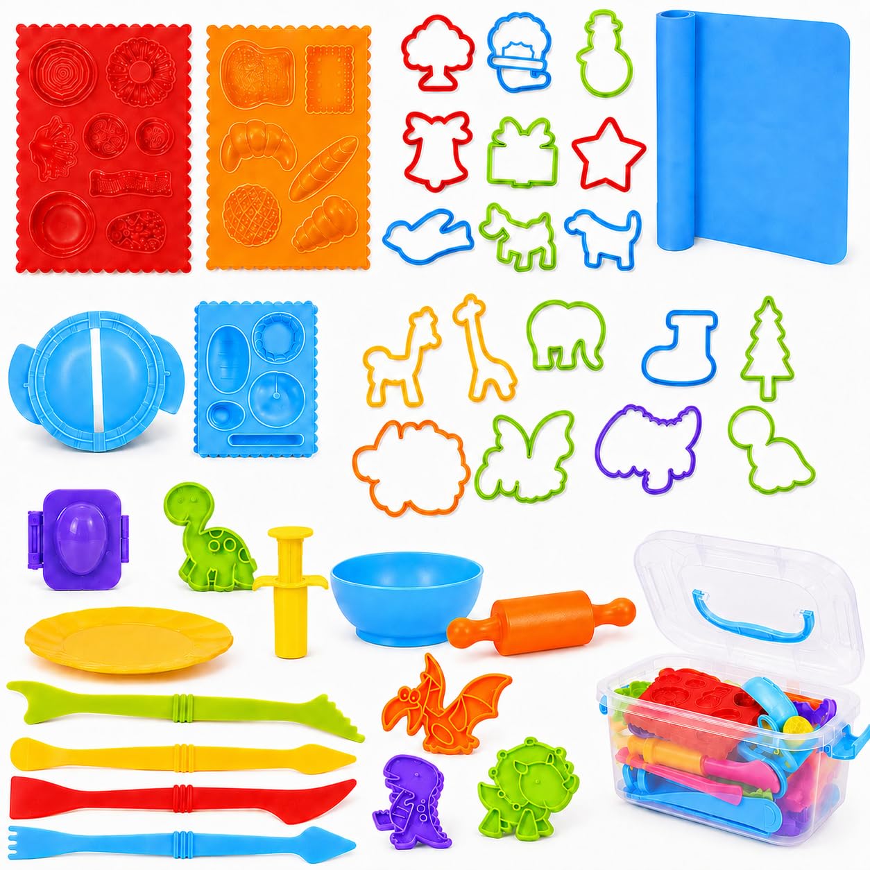 ‌Playdough Tool Set for 3-8 Year Olds | 30-Piece Playdough Accessory Kit with Animal Molds, Rolling Pin & Storage Box | STEM Educational Gift for Boys & Girls - Birthday, Christmas, Party Favor