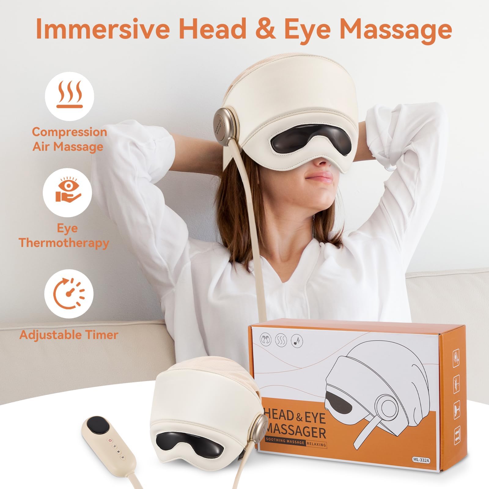 Masajeador recargable para cabeza y ojos con calor: para dolores de cabeza, alivio del estrés y fatiga, ideal para descansar y relajarse, el mejor regalo para mamá y papá.
