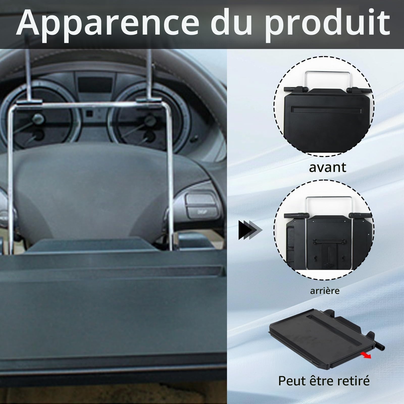Support De Volant De Voiture, 2 en 1 Plateau De Volant Table D'ordinateur Pliable Et Portable pour Siège De Voiture Universel Support Multifonctionnel pour Volant Plateau De Table Jusqu'à 10kg