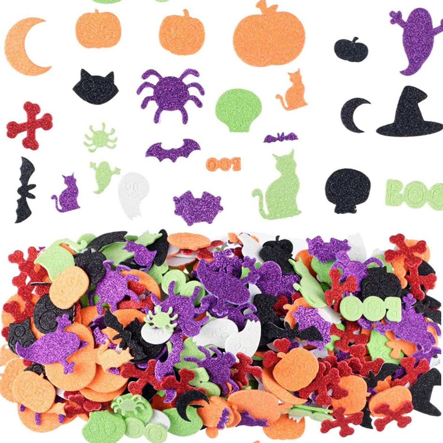XNFUOE 100pcs Halloween Foam Stickers Glitter Foam Stickers Trick or Treat Party Bag Fillers for Crafts Holiday Cards Home Halloween Party Decoration Supplies - Image 2