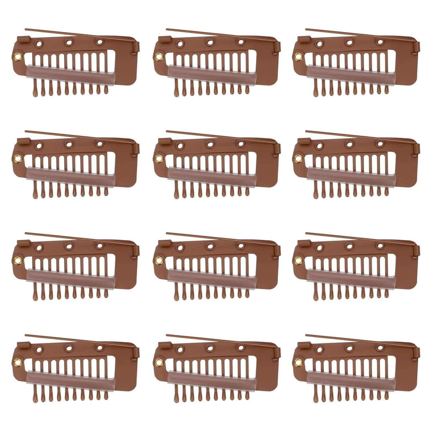 INHEAVEN 9 pcs Wig Clip with Safety Pins, 10-Teeth Hair Extension Snap Clips Invisible Strong Wig Combs to Secure Wig No Sew Chunni Grip Dupatta Clips (BROWN, 9)