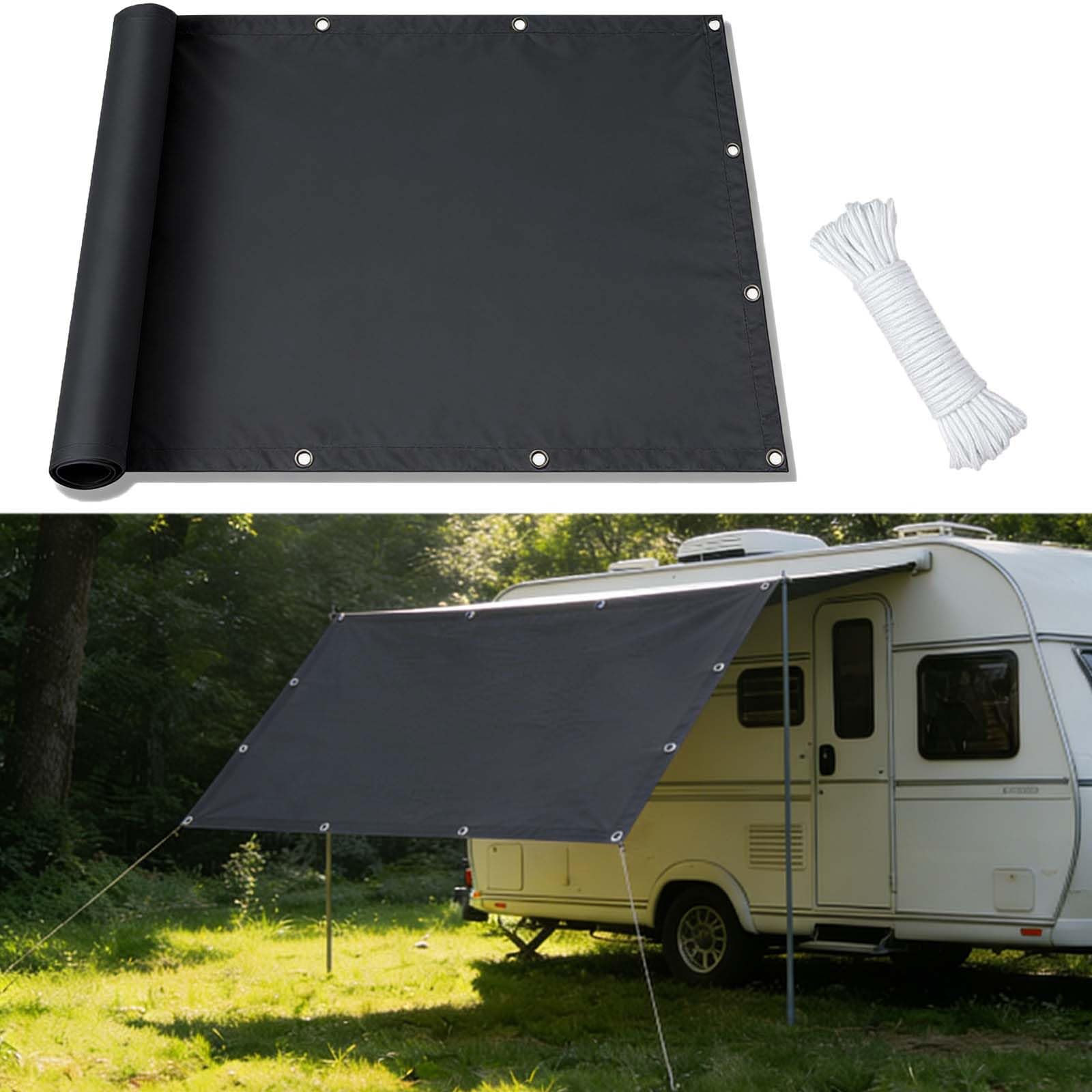 Tenda da Sole 250 x 345 cm Poliestere 180 G M², Protezione Solare, con Anelli a O e Corde Telo Ombreggiante Rettangolare Impermeabile per Patio, Feste, Attività All'Aperto, Grigio Scuro
