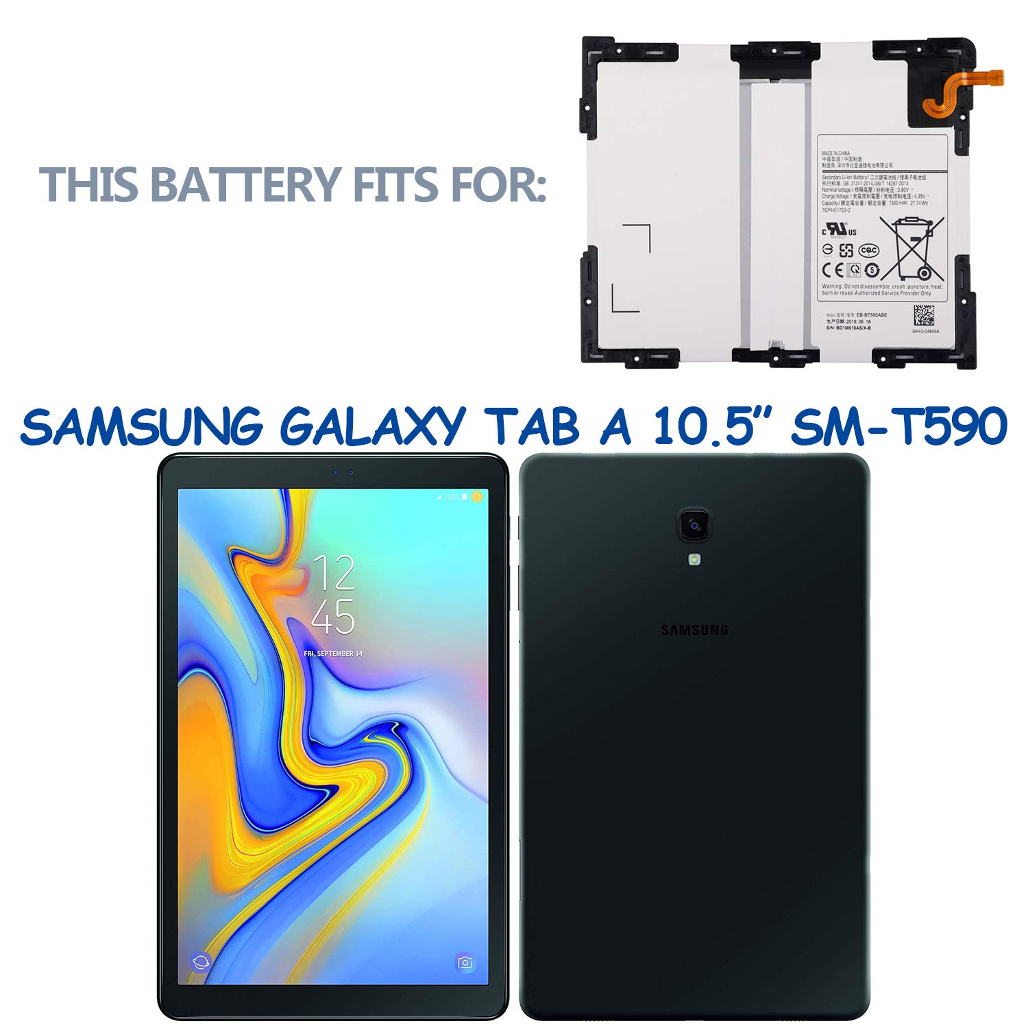 EB-BT595ABE Batterie Compatible avec Galaxy Tab A 2018 10.5" SM-T590 T595 avec des Outils