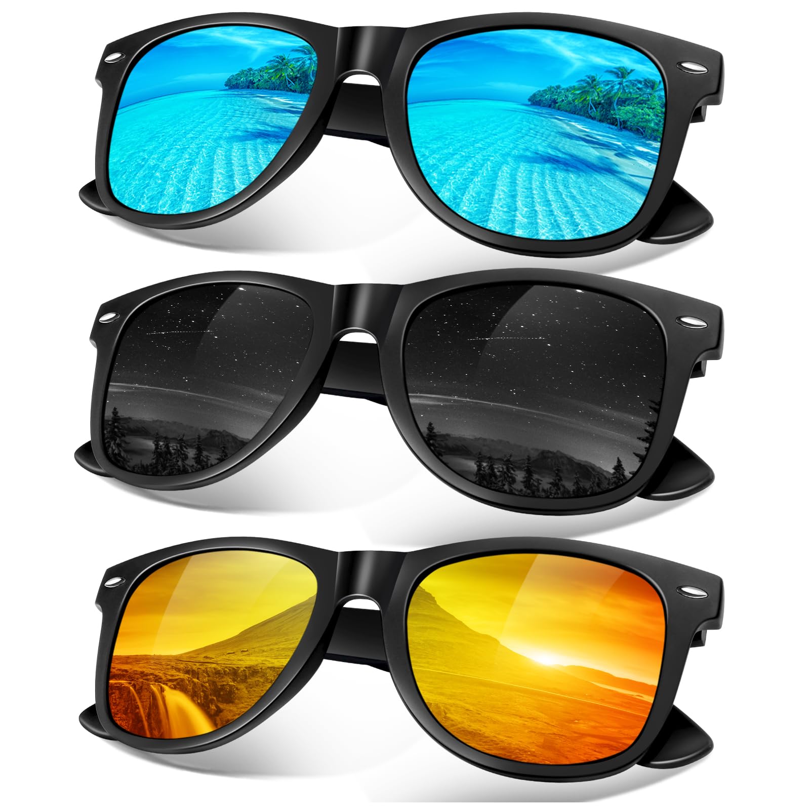Sunier Gafas de Sol Hombre Mujer Polarizadas,Clásicas Retro Vintage Gafas de Sol Conducir,100% Protección UV 3 Piezas