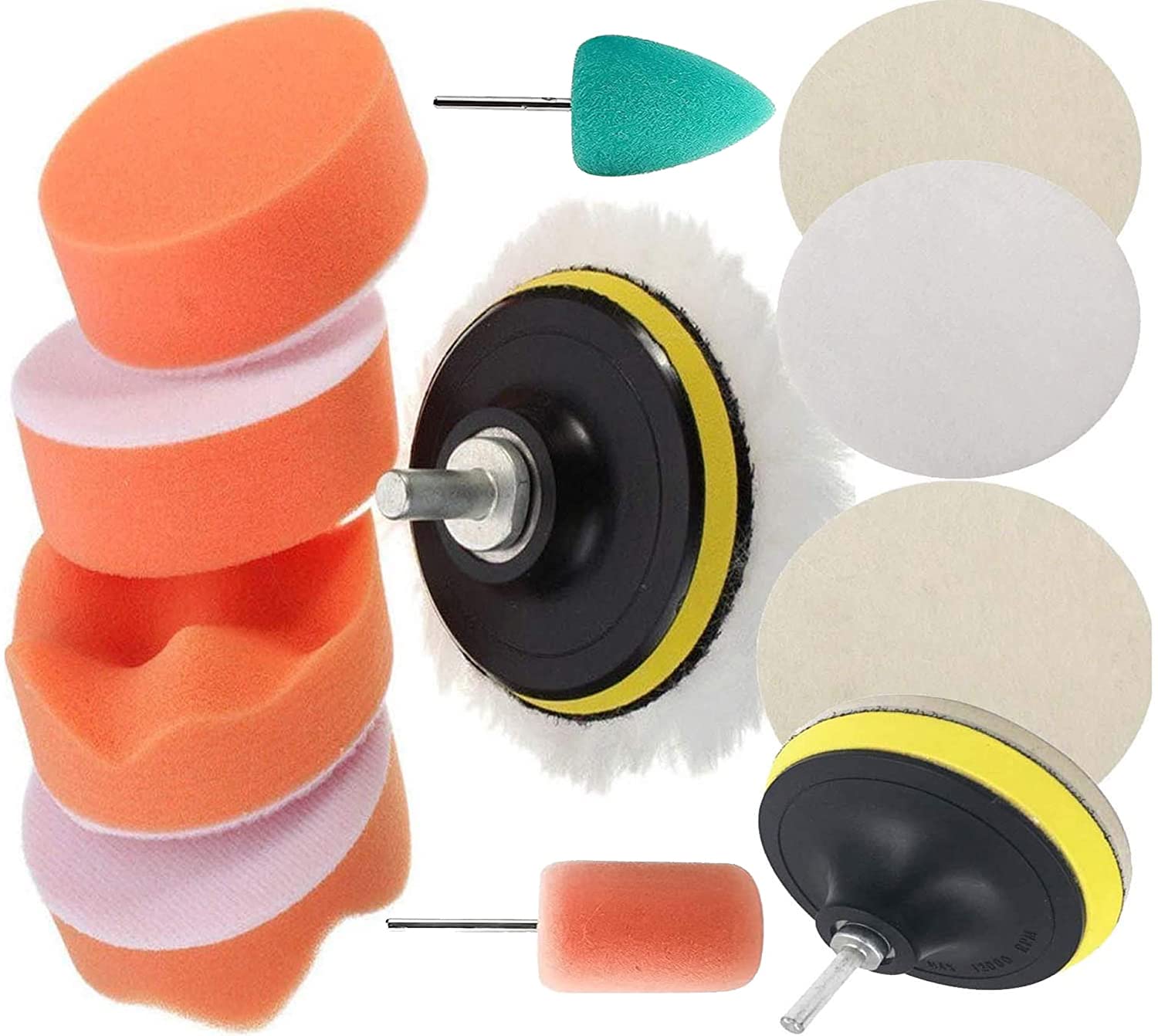 DIY Crafts 7 Pcs Gross Polishing Buffing Pad Kit Polisher Drill Adapter Car Polish Sponge Wheel Kit Car Wash Cleaning Cleaning for Drill, Angle Grinder etc Machine (With 2 Felt 2 Fur Pad, 3"inch Kit)-image-32