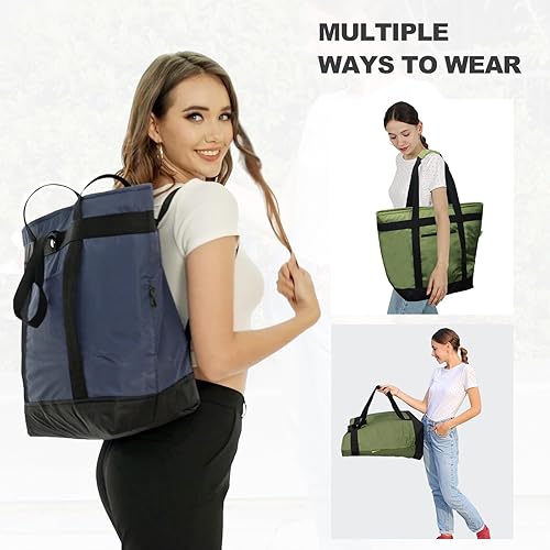 Miniatura 6 de BeeGreen Bolsa térmica clásica negra aislada con asas de gran tamaño, resistente a prueba de fugas, para congelador, bolsa de compras para