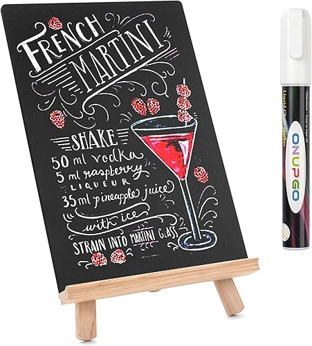 ONUPGO Letreros de pizarra con caballete, letreros de comida de 8 x 12 pulgadas, pequeño caballete decorativo de mesa, pizarrón de tiza de madera