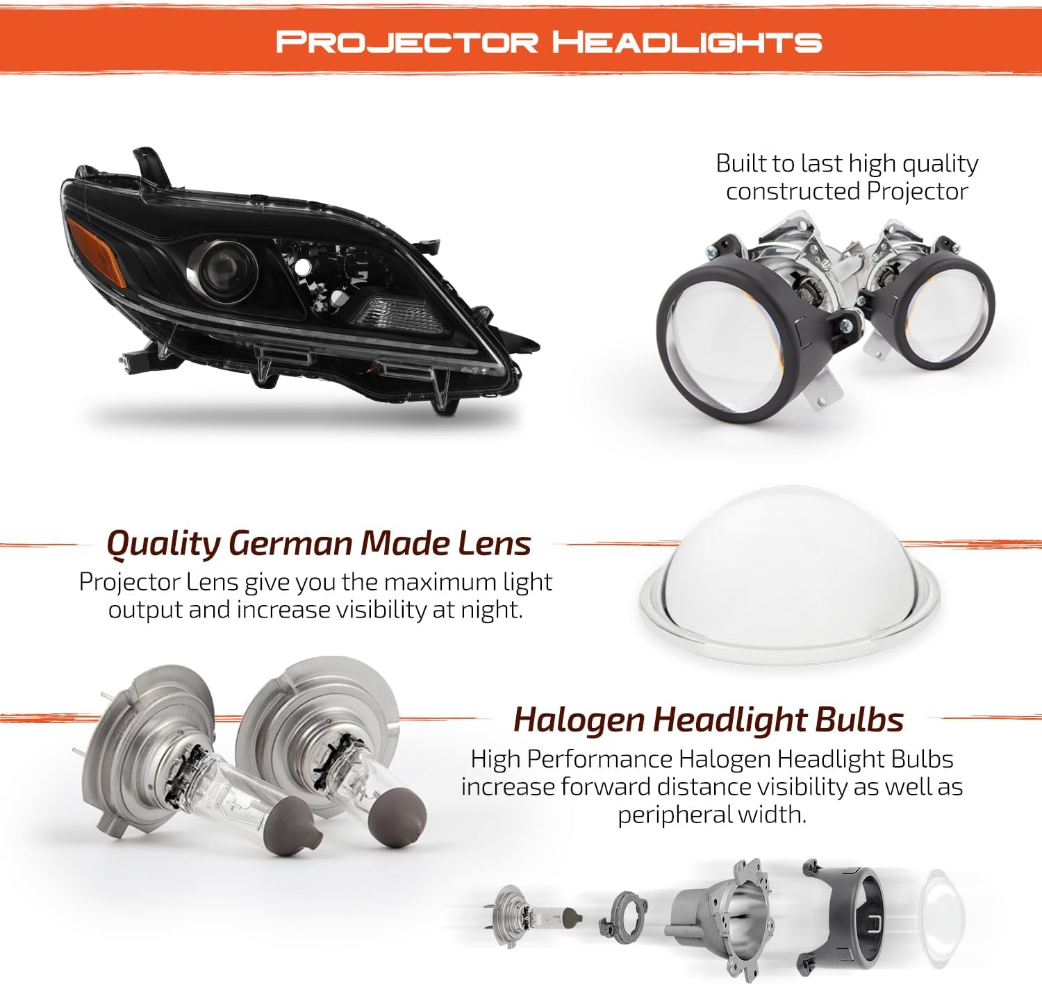 AKKON - Fits 2020 Toyota Sienna SE Projector Black Headlight Headlamp Passenger Right Side w/LED DRL Running Lamp