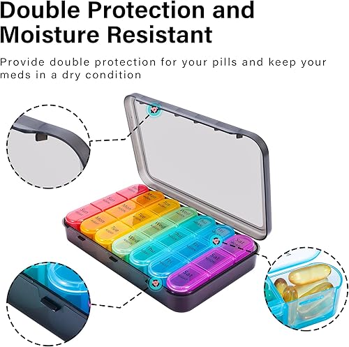 Miniatura 6 de Daviky Organizador de pastillas 3 veces al día, pastillero diario de 7 días, casos semanales, organizadores de medicamentos para contener vitaminas