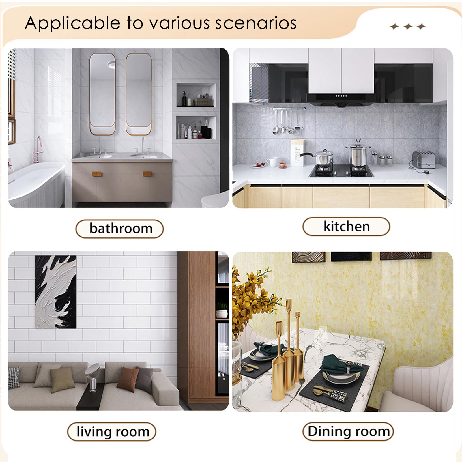 YFQHZDS Paraschizzi Autoadesivo in Marmo, 60X30 Cm, Piastrelle Autoadesive in PVC, Paraschizzi Impermeabile per Cucina, Bagno E Soggiorno,Style6,20pcs