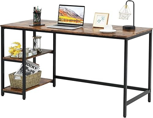 Miniatura 8 de Tangkula Escritorio para computadora de oficina en casa con 2 estantes de almacenamiento, escritorio de estudio industrial, estación de trabajo,