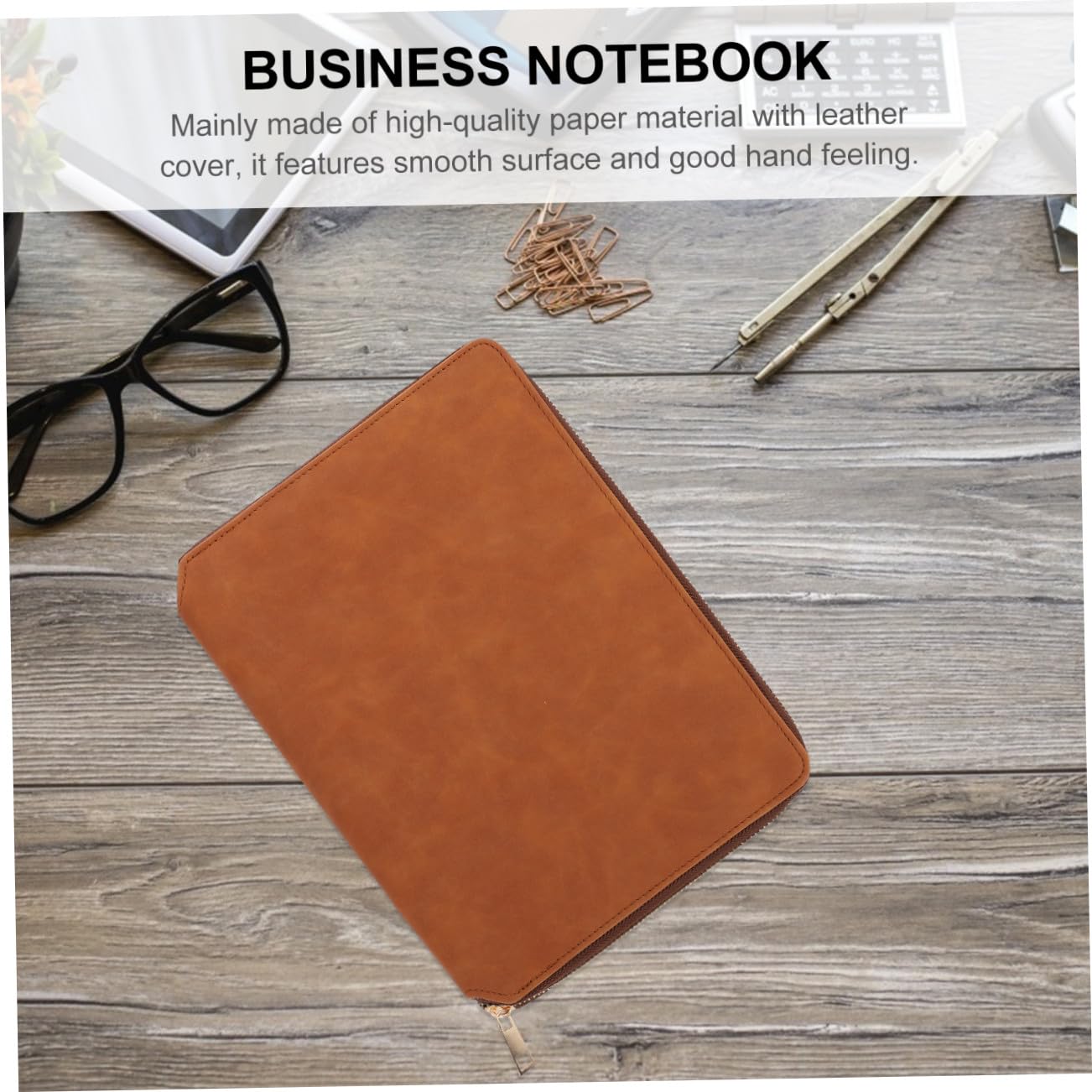 CALLARON Bloc-notes A5 Professionnel avec Fermeture Éclair, Carnet à Feuilles Détachables en Simili Cuir Marron, Cahier Organiseur pour Bureau et Usage Quotidien, Accessoire de Papeterie