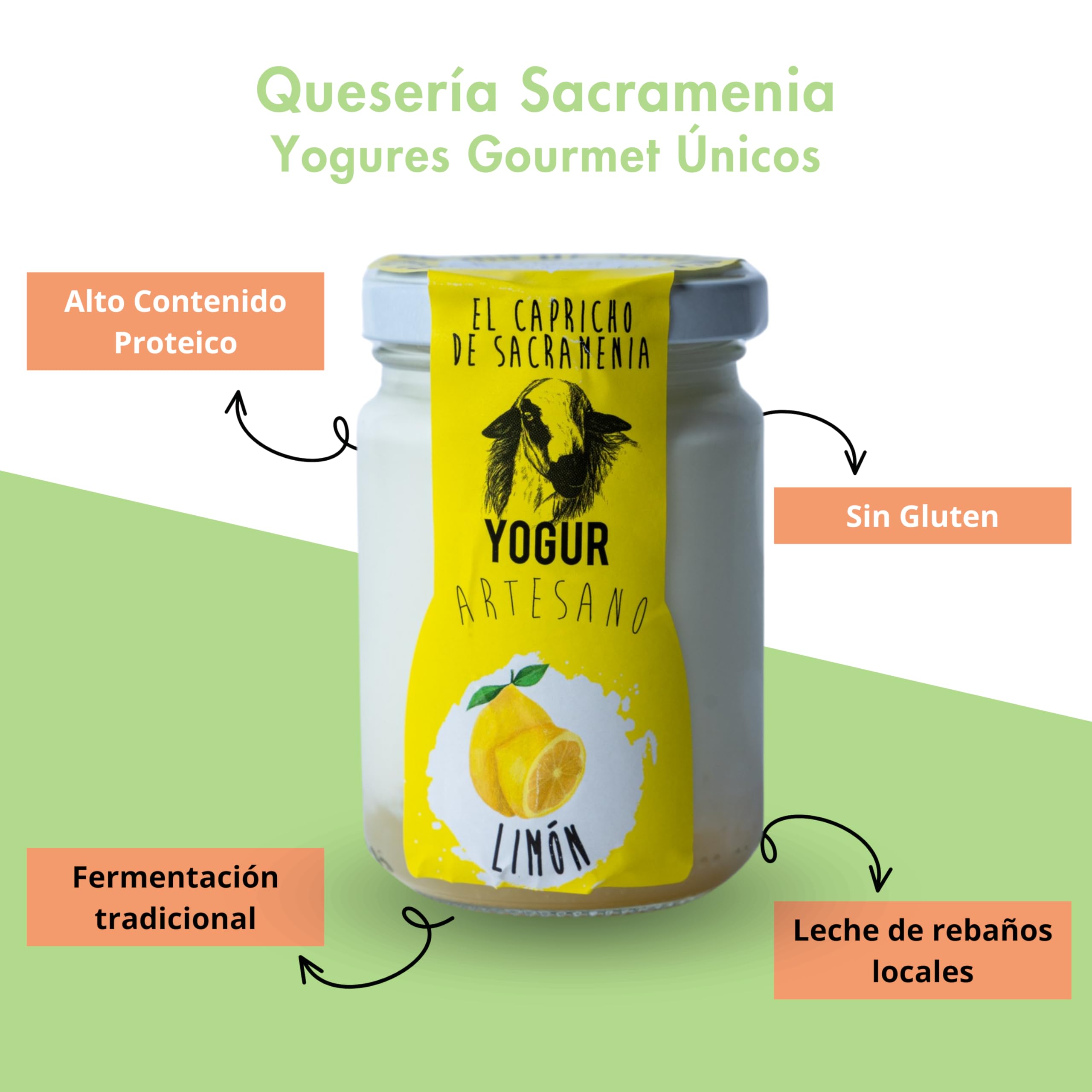 El Capricho de Sacramenia | Pack Limón | 20 Yogures Artesanales de Leche de Oveja y preparado natural de Limón | Cremoso, Natural y Saludable | Preparado Gourmet | Sin Gluten | Sabor Único y Original