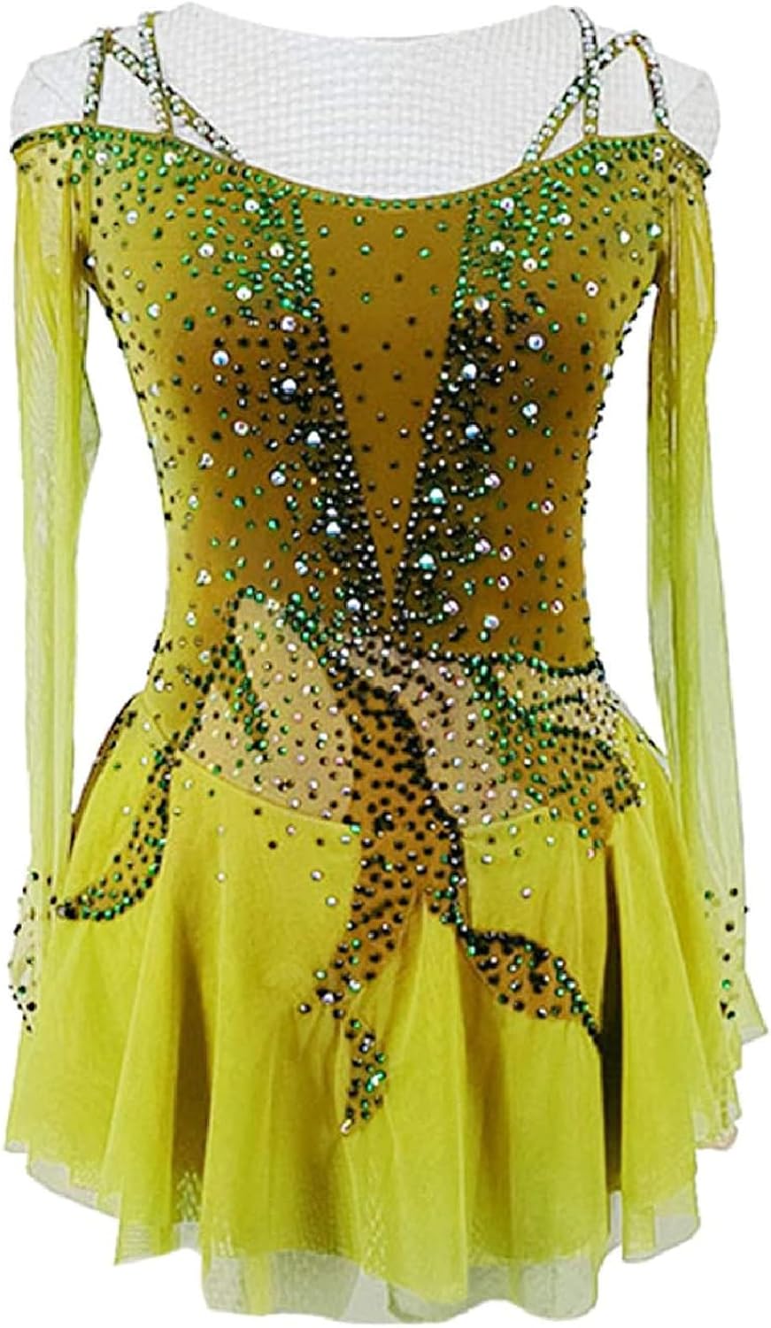 Long Sleeve Figure Skating Dress Competition Ballet Dress Women's Girls' High Elastic Spandex Tailored