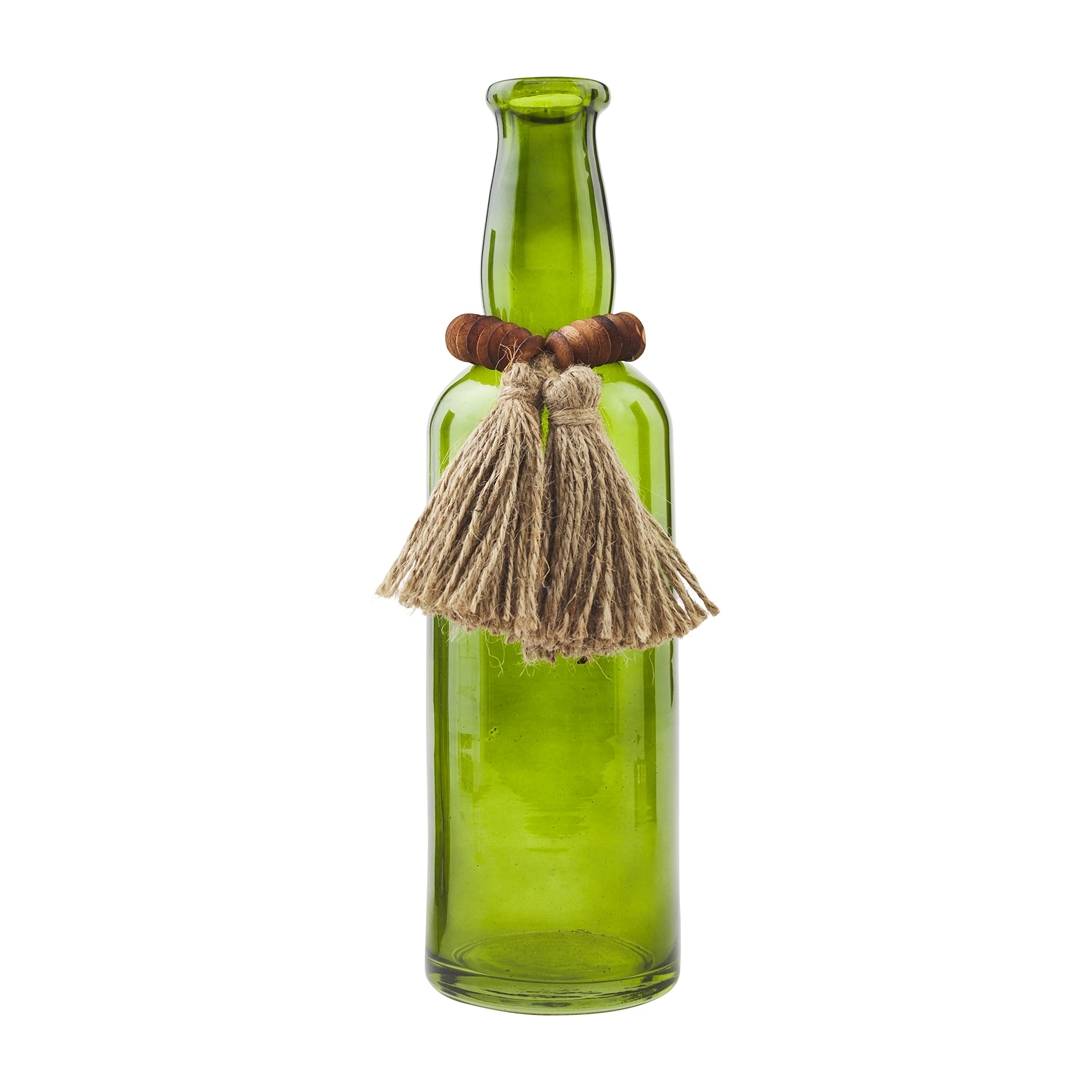 Bouteille verte Mud Pie et pompon marron pour meuble vide