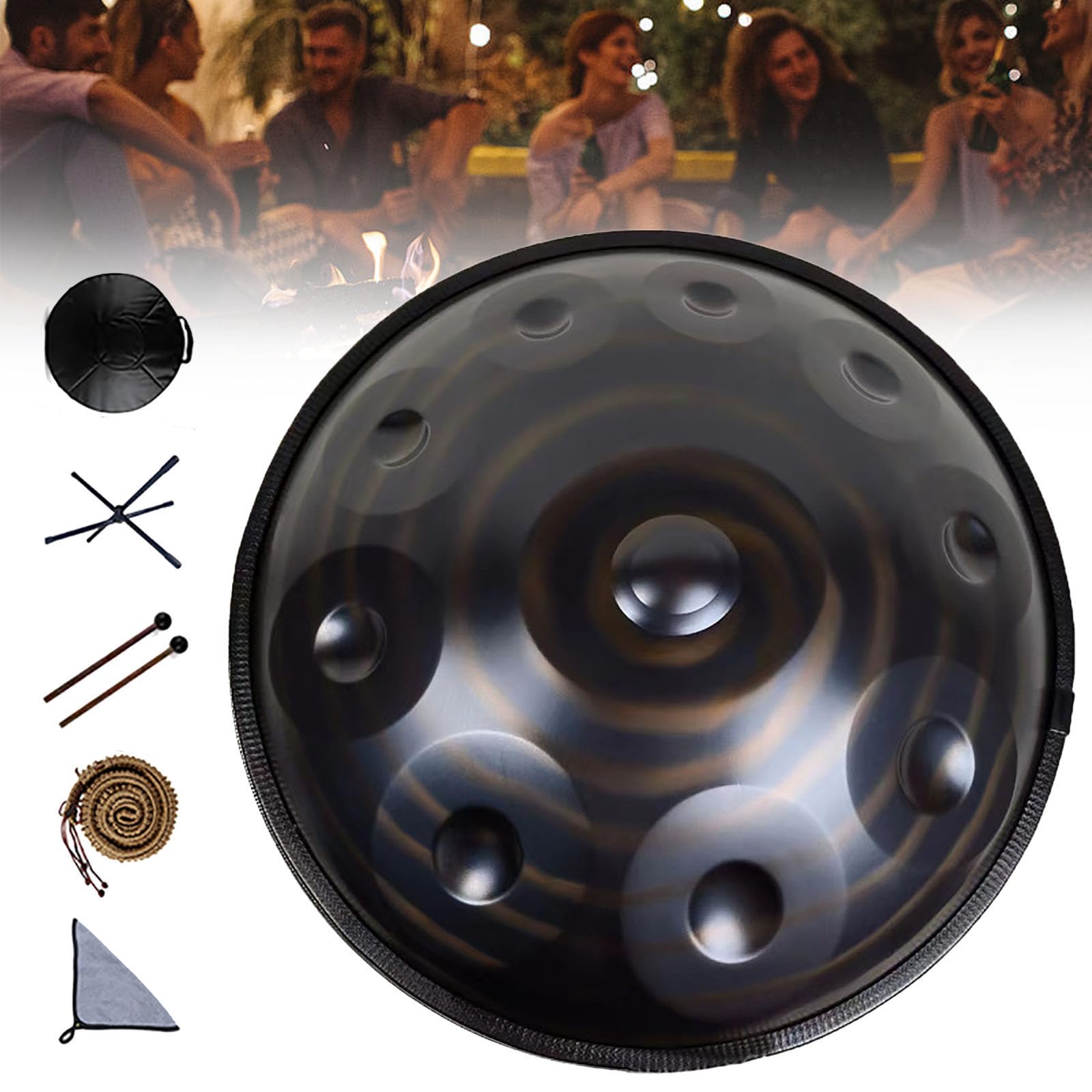 Tambours En Acier, Tambour Tambourin Harmonique Handpan, Tambour Handpan En Ré Mineur 9/10/12 Notes Tambour à Main En Acier de 22 Pouces, Instrument Avec Sac, Maillets, Support et Chiffon 10-Notes