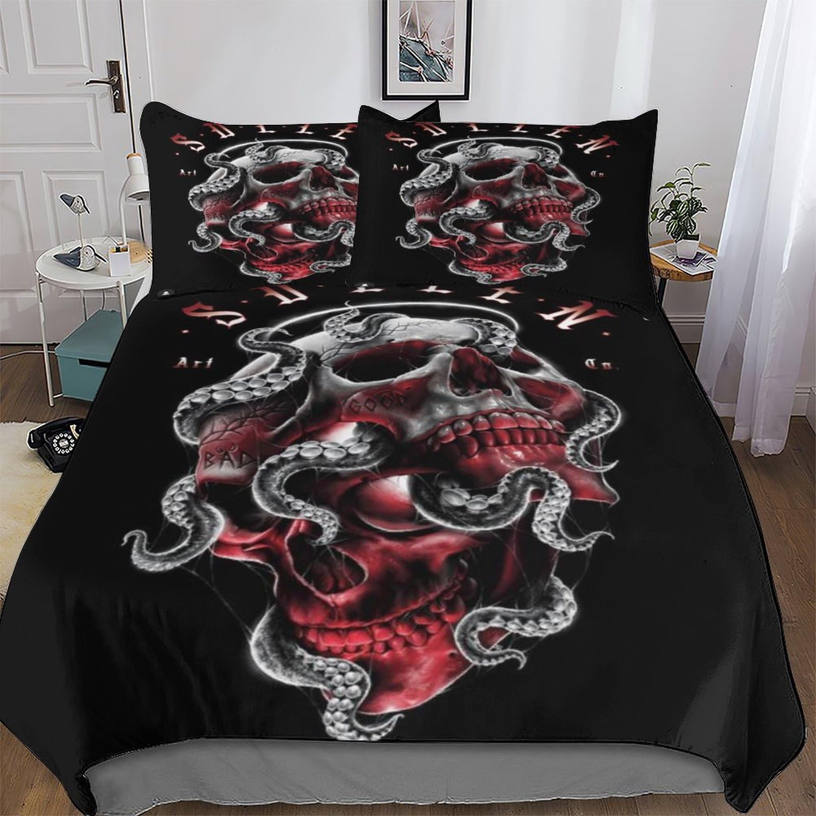 Llxxhh Skull-12 Skull Duvet Cover Set With Pillowcases Printed Bedding Set Comforter Cover 3 Pieces Soft Microfiber Quilt Cover Double (200X200cm)