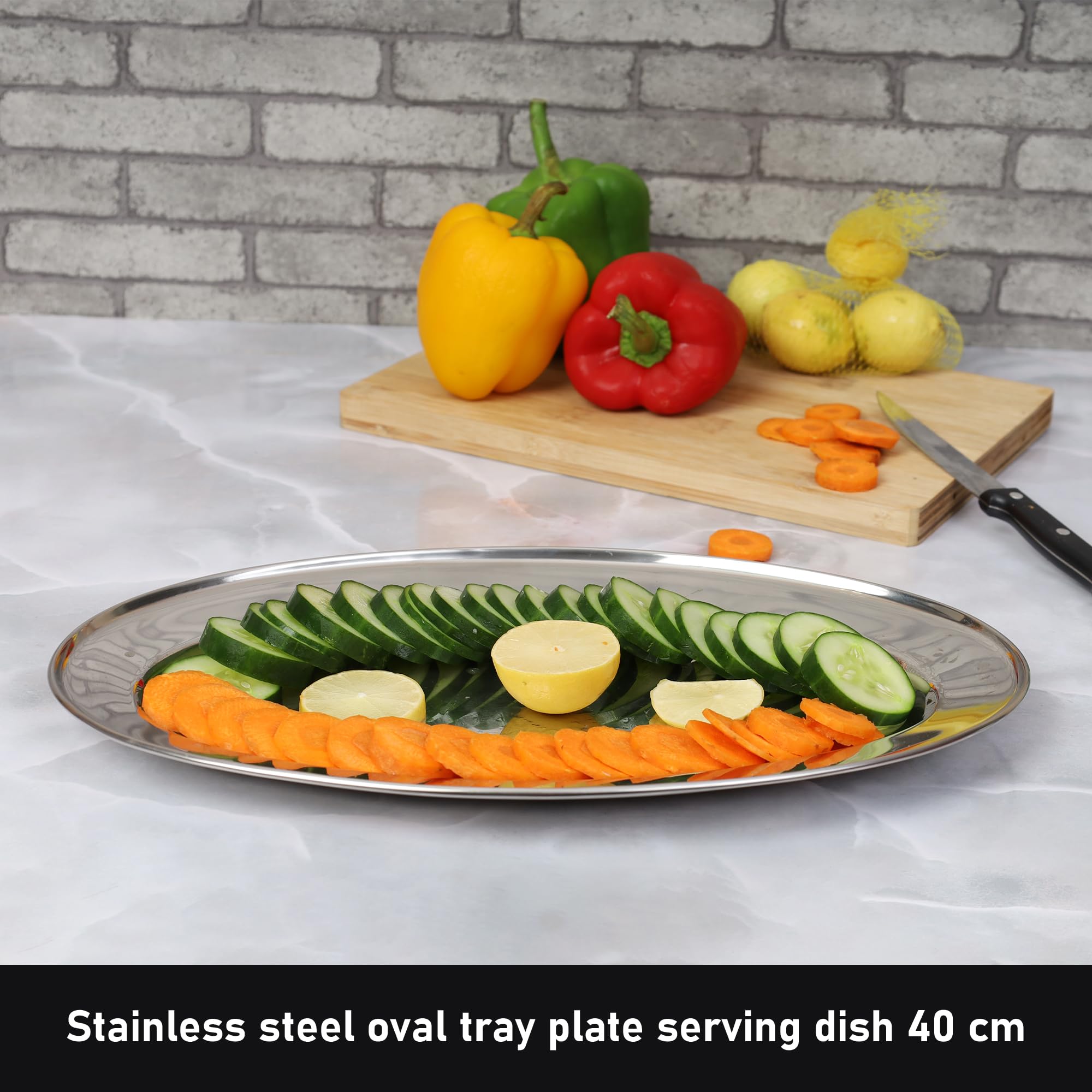Buckingham Mirror Polish Oval Serving Tray Heavy Gauge Plate Stainless Steel Durable Meat Platter for Restaurant Catering Parties Buffet BBQs and Everyday Large Dining (40 Cm) - Image 3