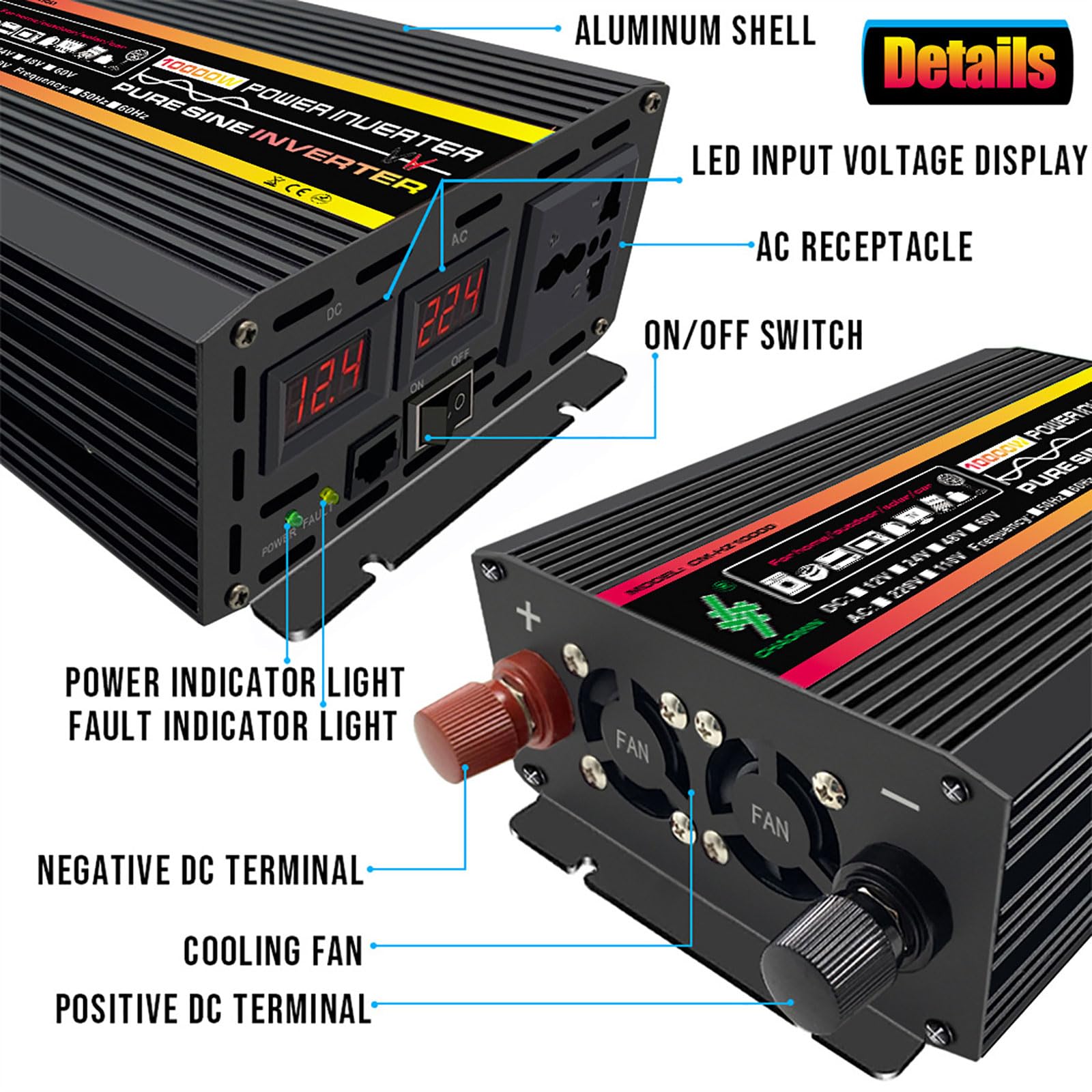 Kit inverter a onda sinusoidale pura off-grid da 10000 W con pannello solare da 18 W e controller LCD doppio da 30 A